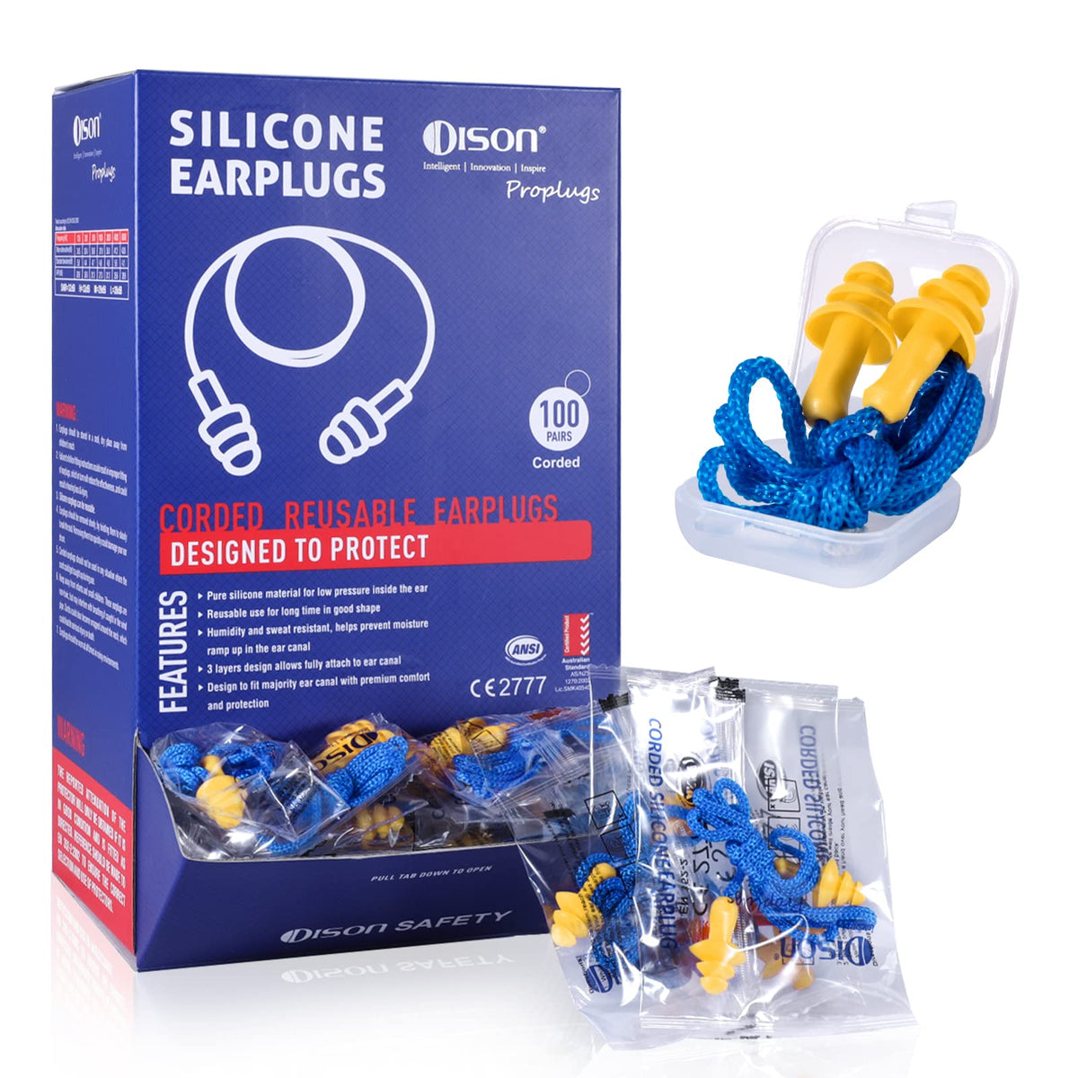 Dison bouchons d’oreille en silicone – paquet de 100 paires, hygiène et transport faciles