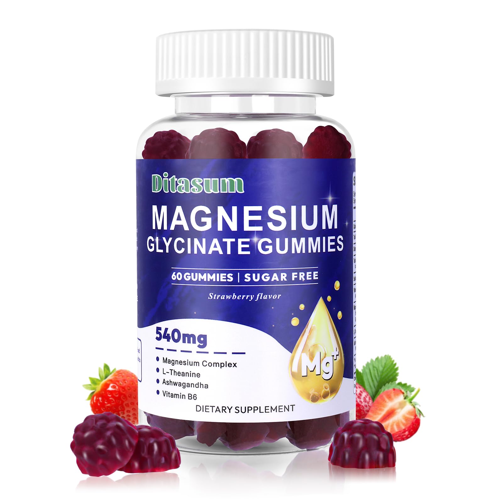 Gommes Ditasum magnésium glycinate fraise pour relaxation nocturne et douceur sensorielle.
