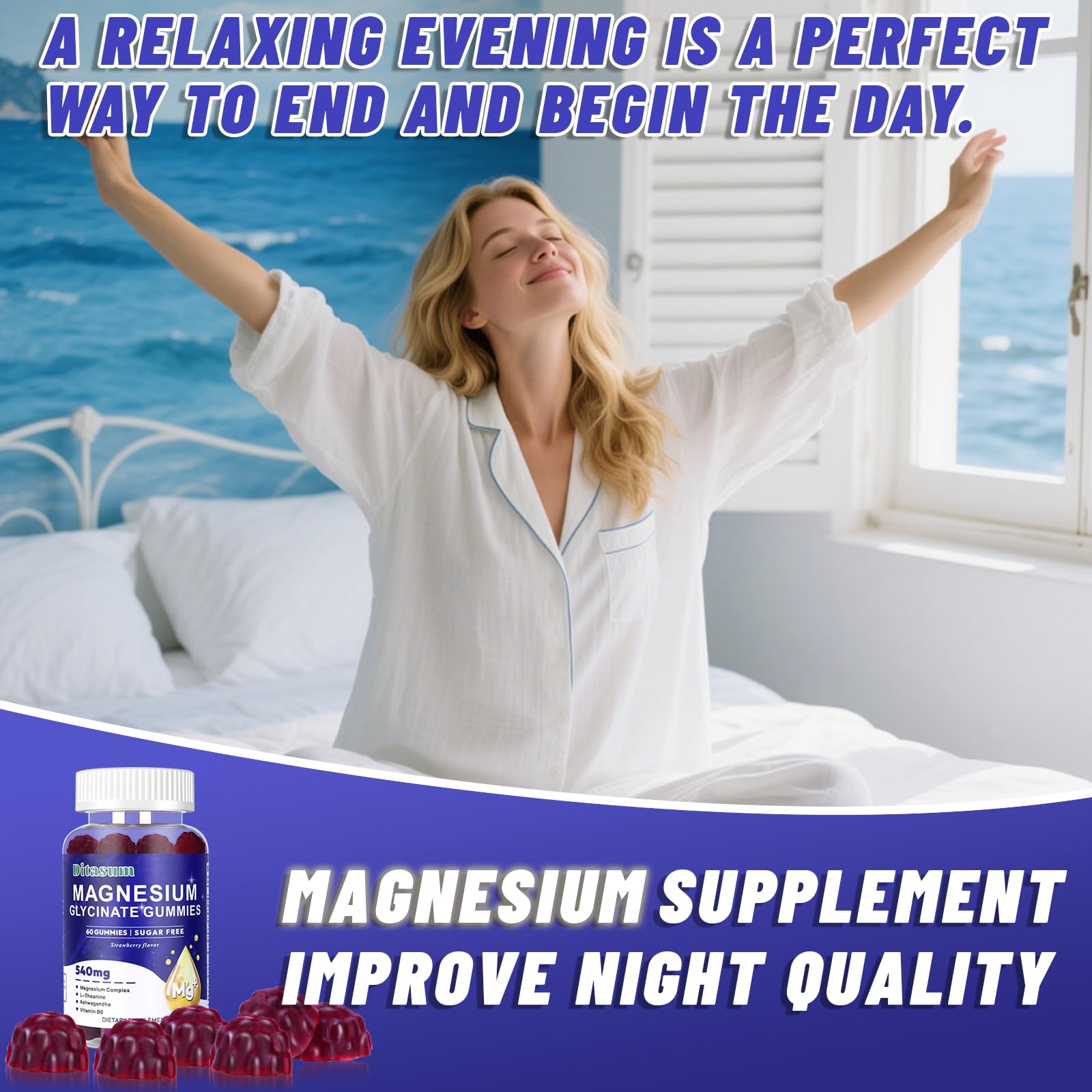 Ingrédients clés Ashwagandha et L-theanine pour un esprit plus calme.