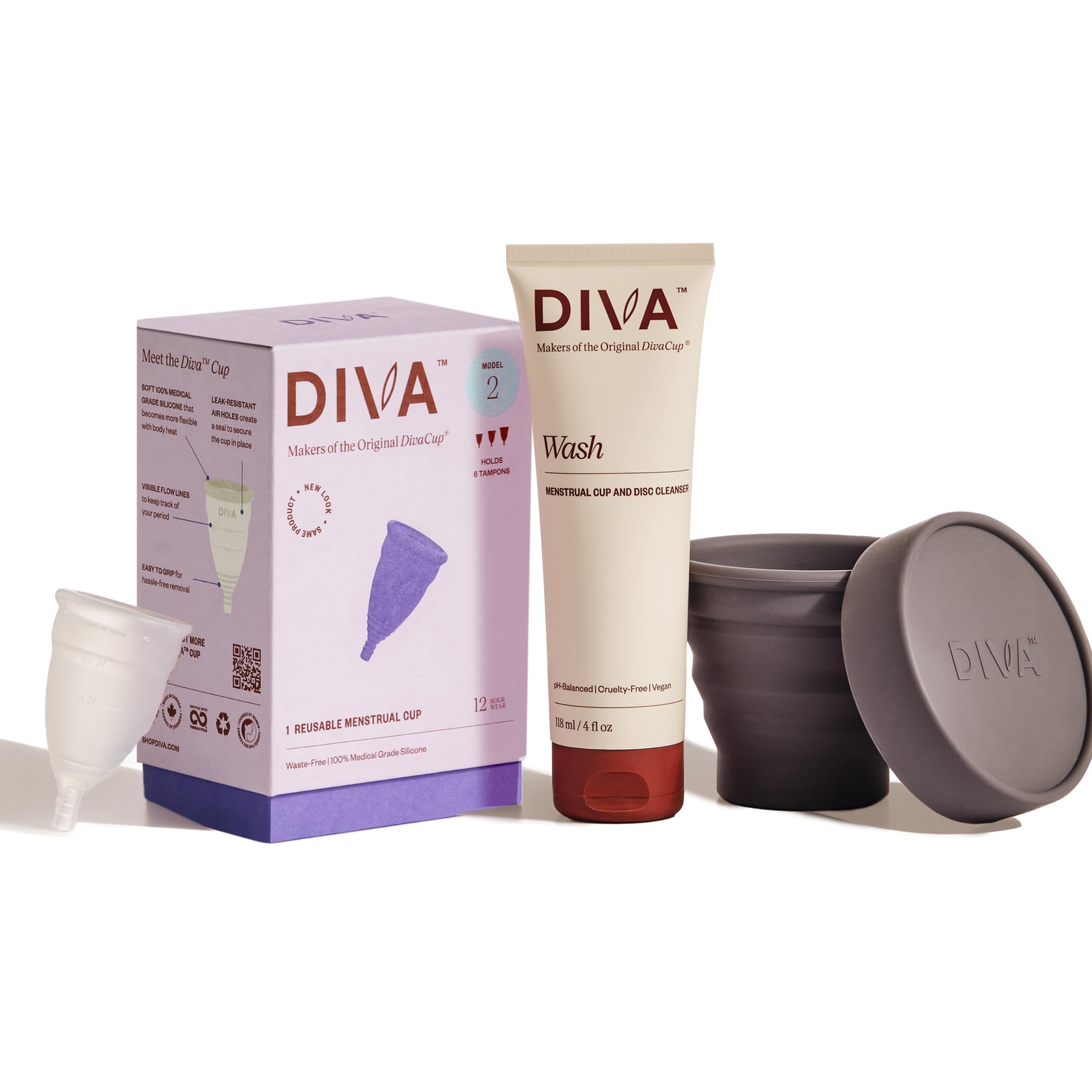 DIVA Cup modèle 2 en silicone, insertion douce et confort longue durée.
