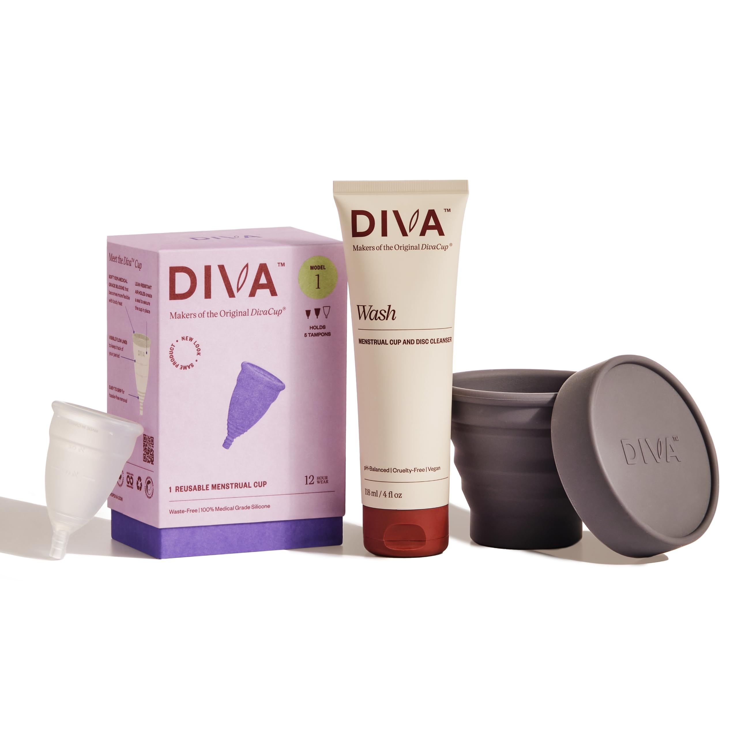 DIVA Cup Modèle 1, capacité équivalente à 5 tampons, confort durable.