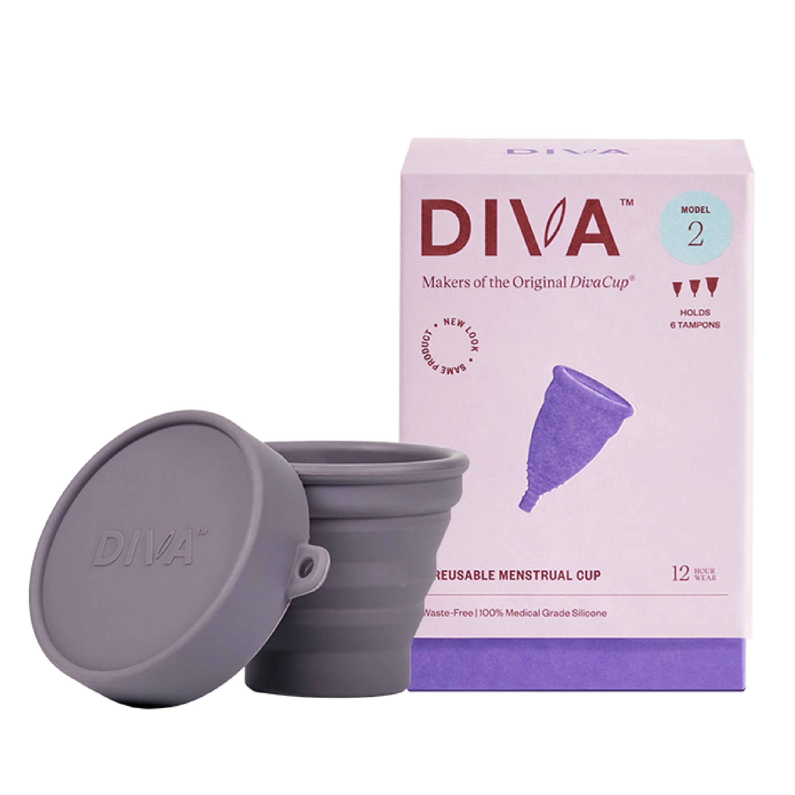 DivaCup Model 2 en silicone médical, gobelet sûr et durable pour une réutilisation.