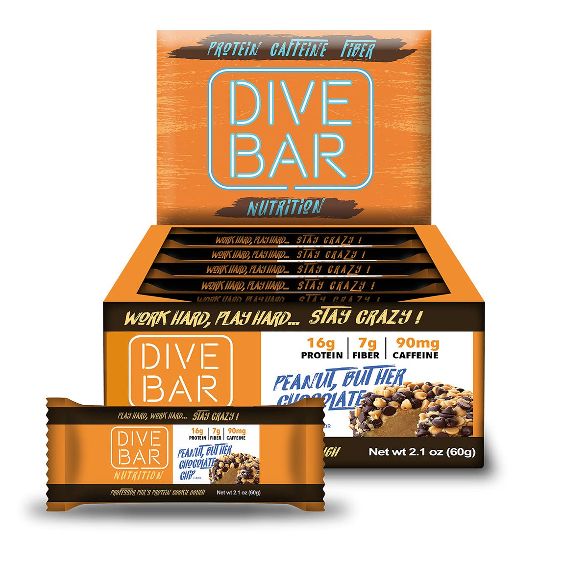 Dive Bar Nutrition présente une barre caféinée chocolat cacahuète, idéale pour l'énergie rapide avant l'entraînement.