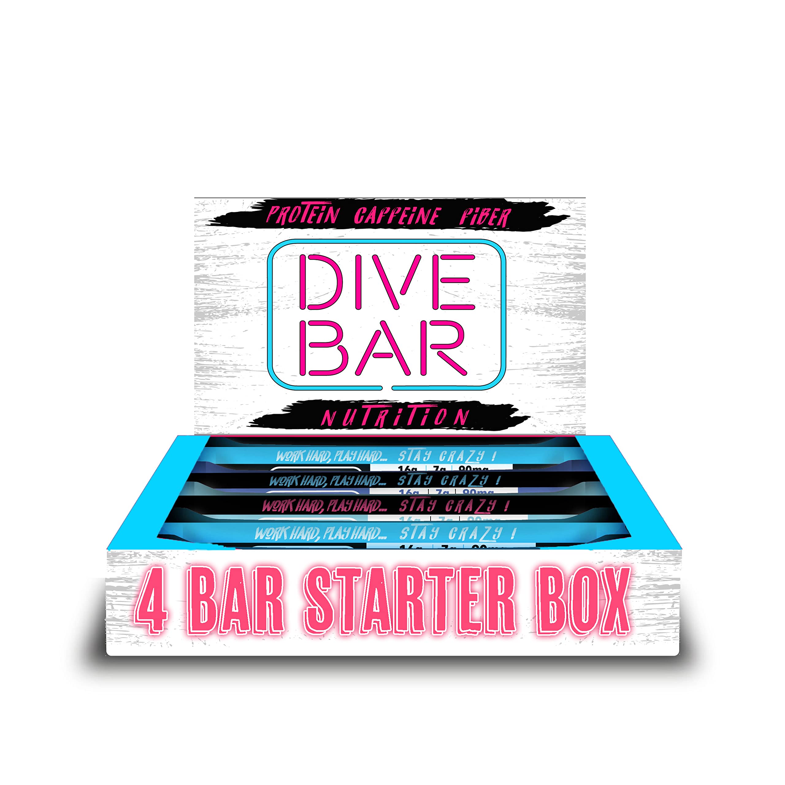 Barres Dive Bar Nutrition caffeinées, emballage visible, énergie prête pour l'entraînement.
