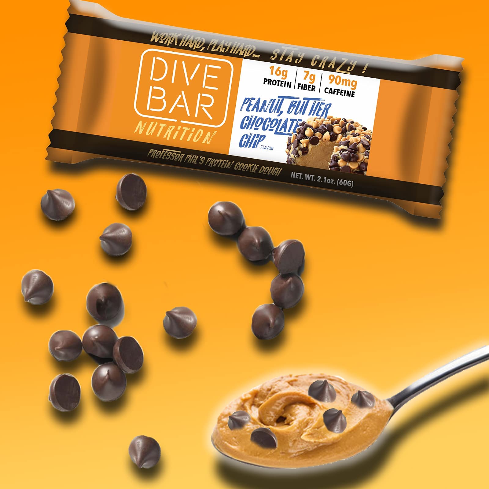 Barre Dive Bar Nutrition caffeinée, faible sucre et snack rapide pour la journée.