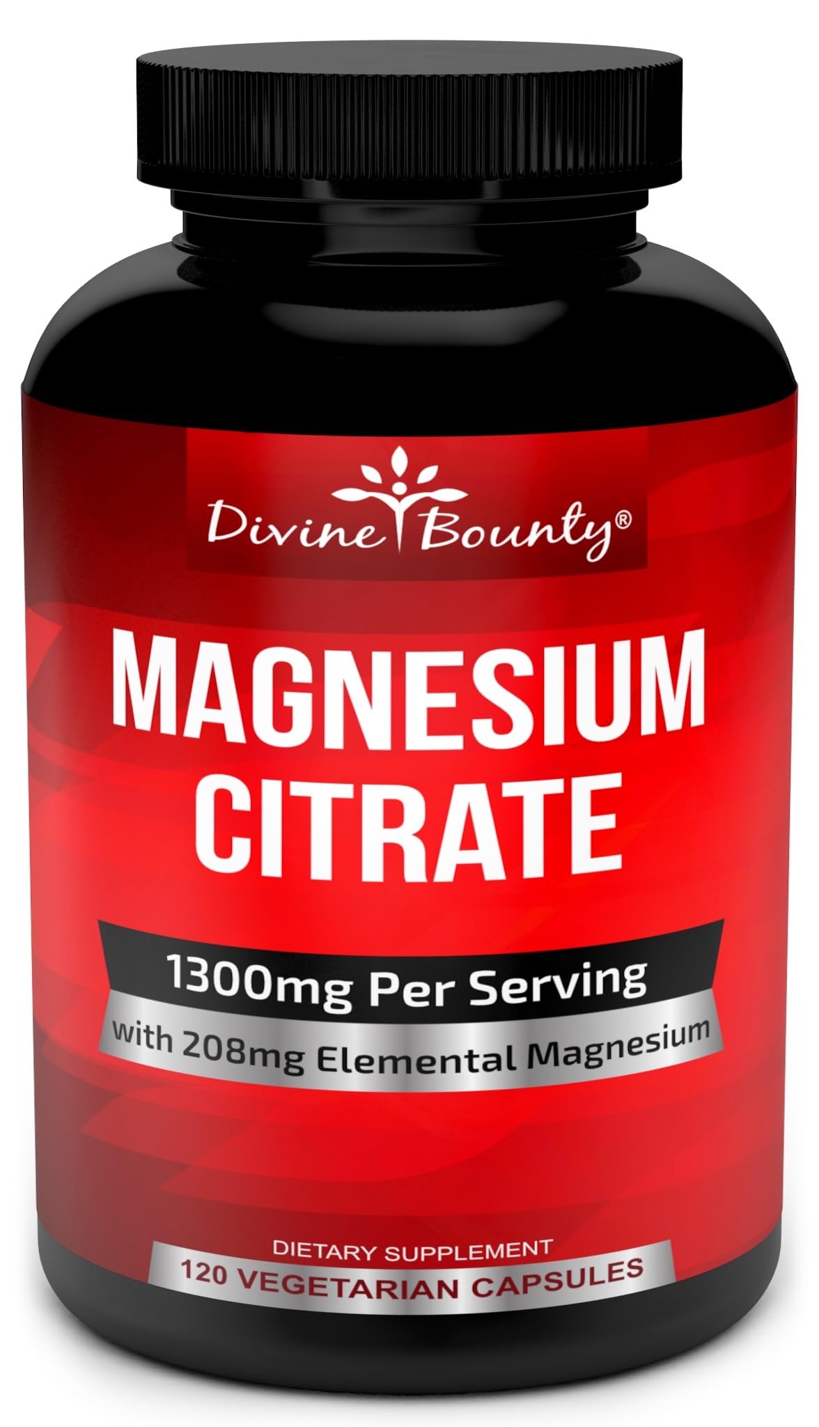 Divine Bounty – bouteille de gélules citrate de magnésium, soutien quotidien.