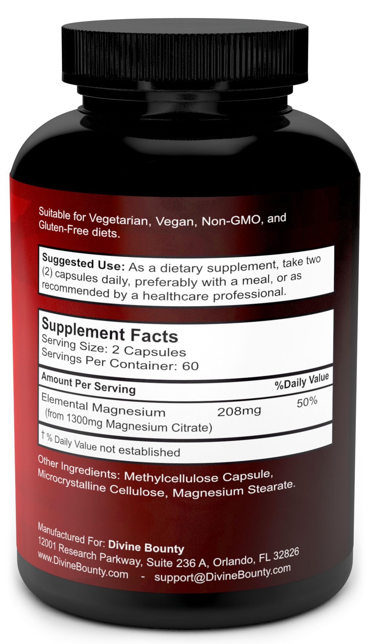Divine Bounty – gélules magnésium citrate pour soutien nerveux et musculaire.