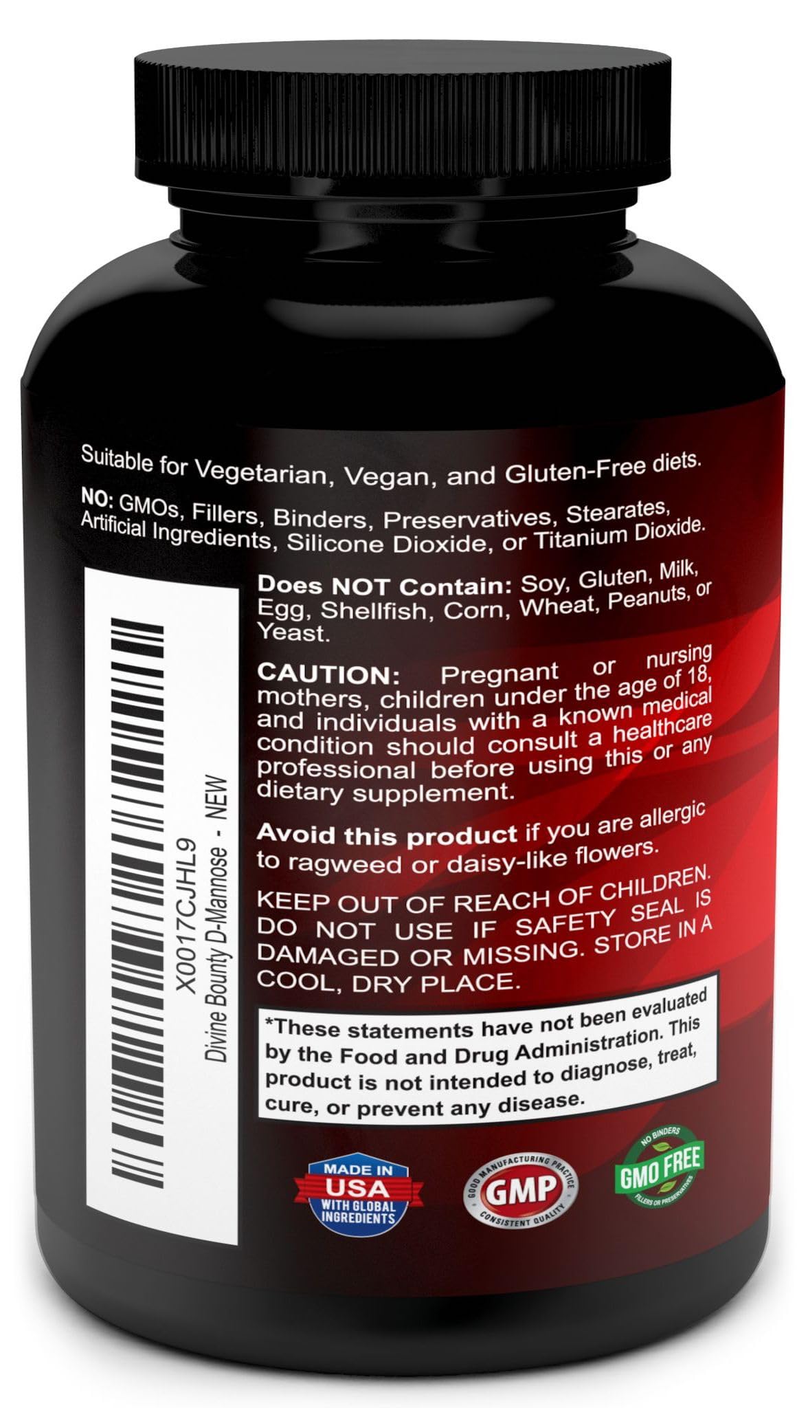Divine Bounty, ingrédients sans additifs: D-Mannose pur et extraits compatibles.