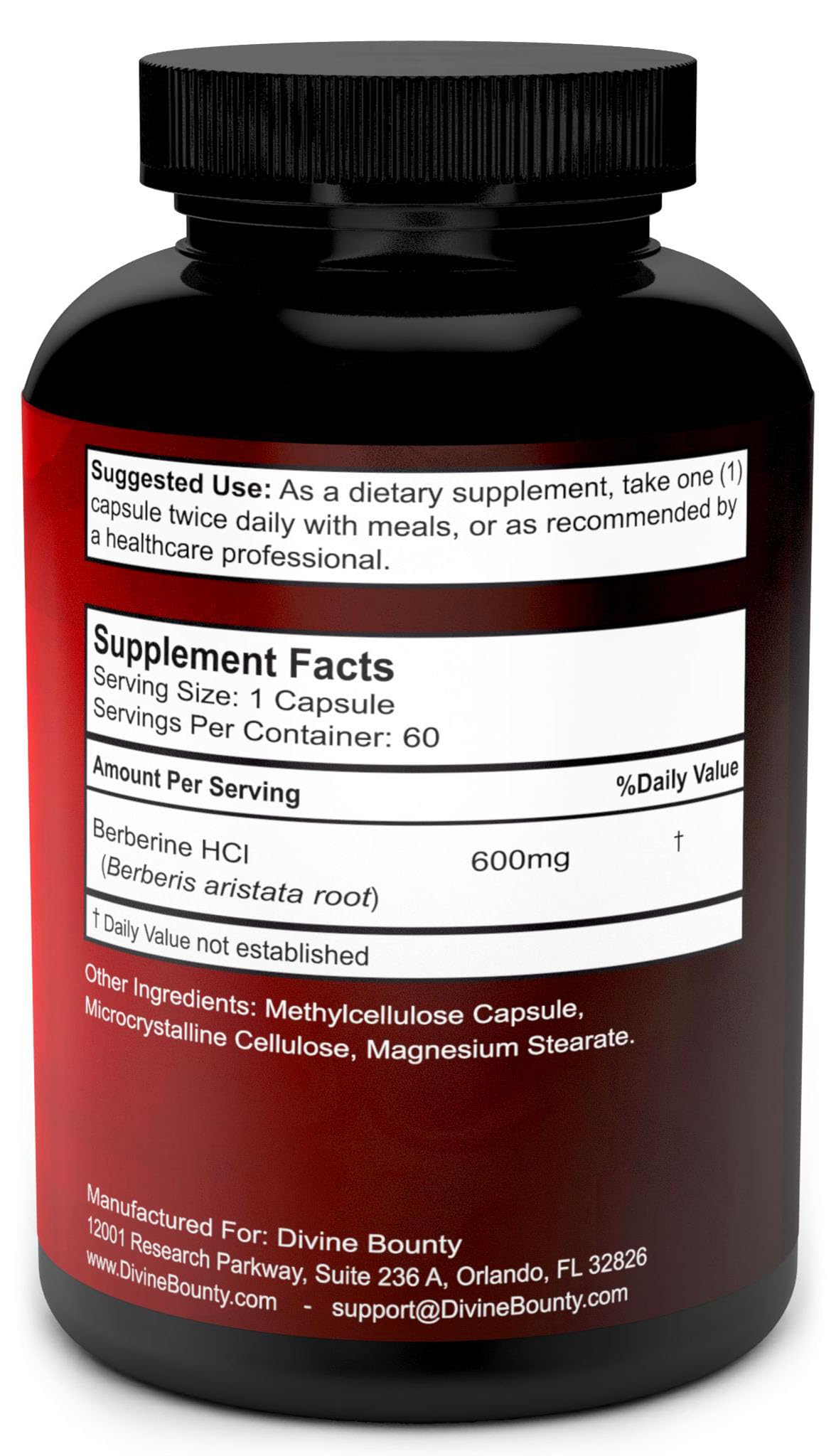 Divine Bounty Pure Berberine Complex, capsules végétariennes à haute concentration pour un usage quotidien.