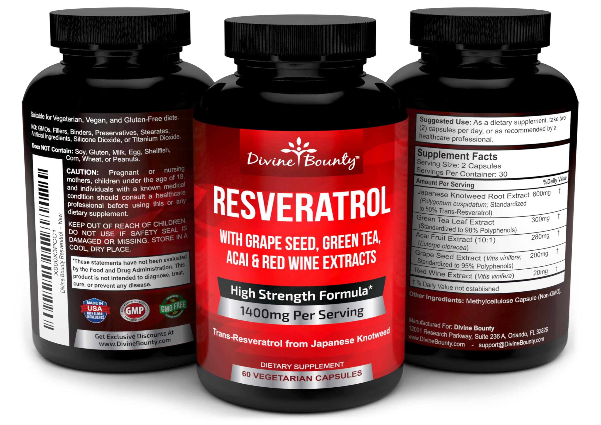 Divine Bounty Résveratrol – extrait raisin, richesse en polyphénols et bien-être potentiel.