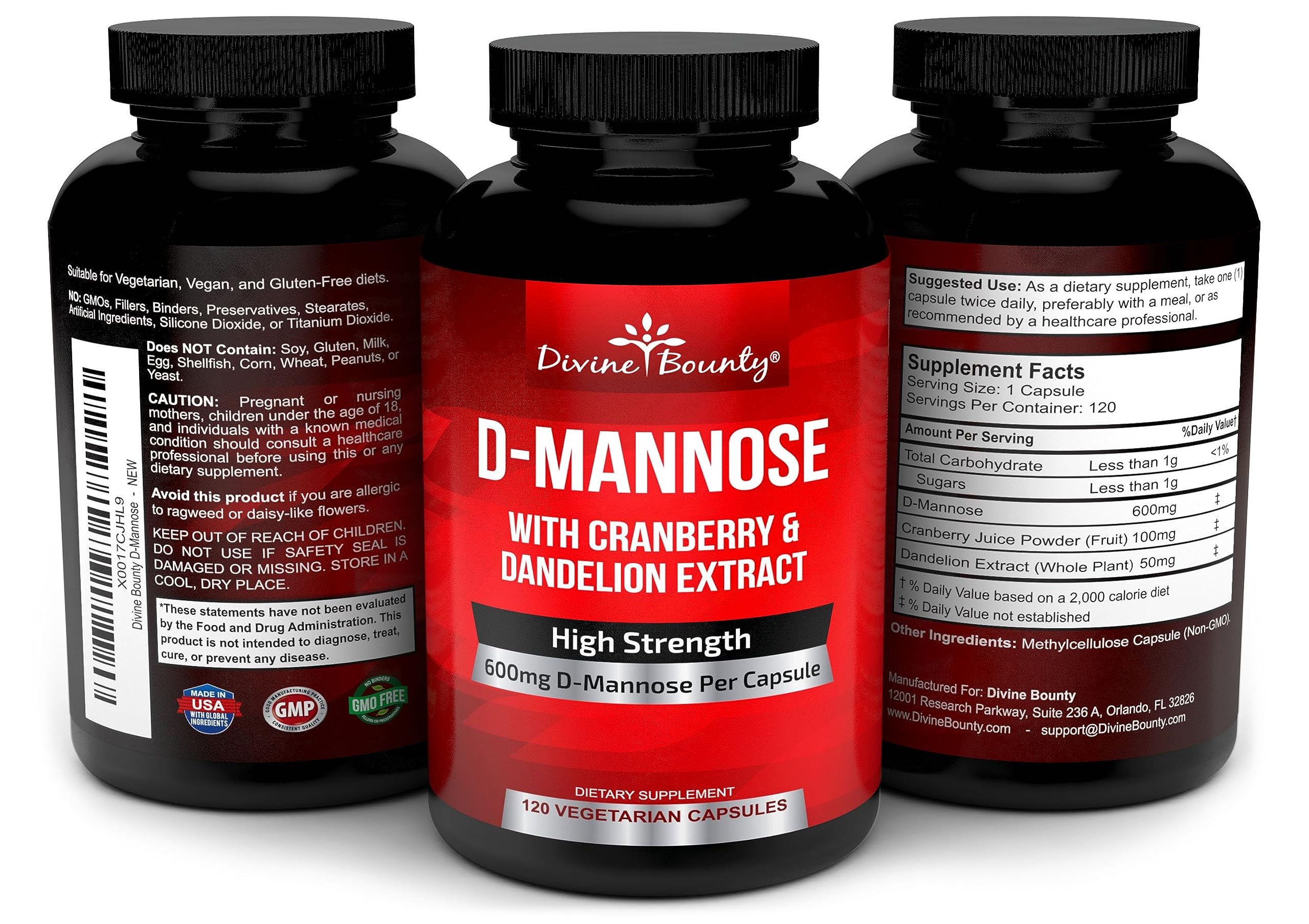 Divine Bounty: utilisation quotidienne possible pour le confort urinaire, capsules végétales.