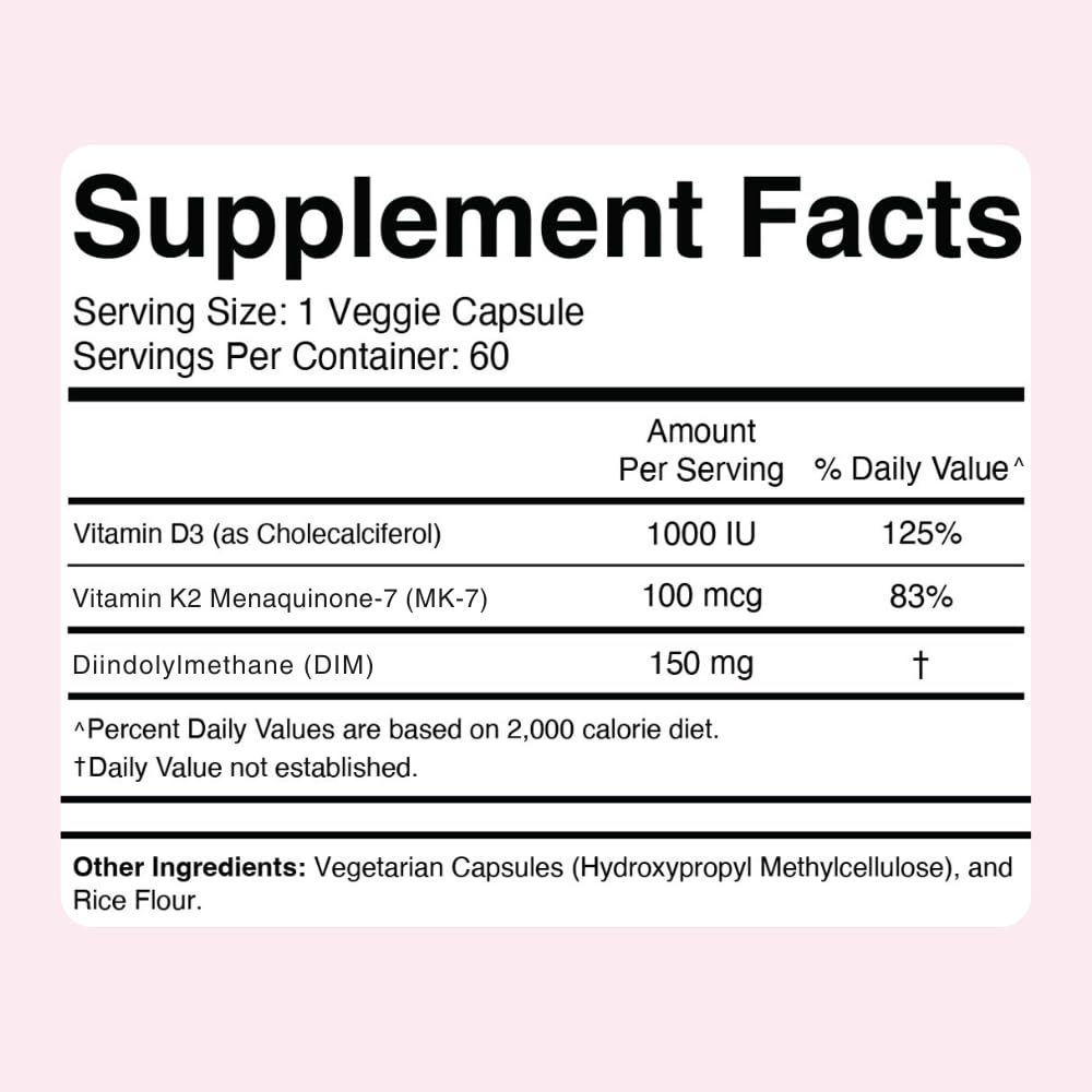 Étiquette Divine Health DIM — détails du dosage et des ingrédients.