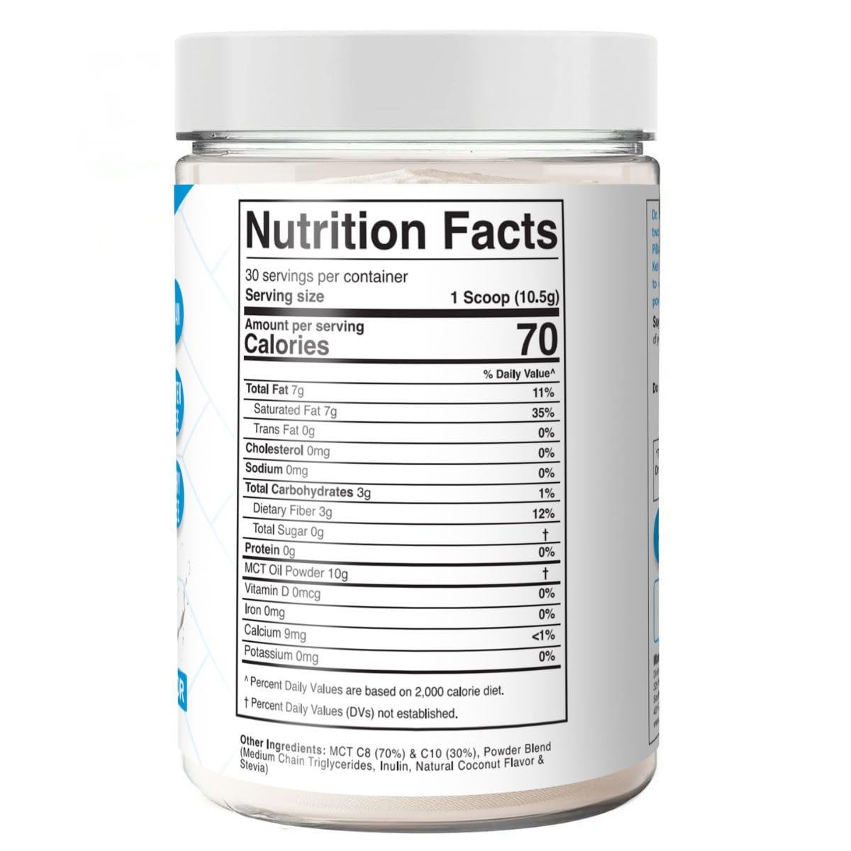 Etiquette nutrition pot 315 g Divine Health MCT vanille claire sur composants