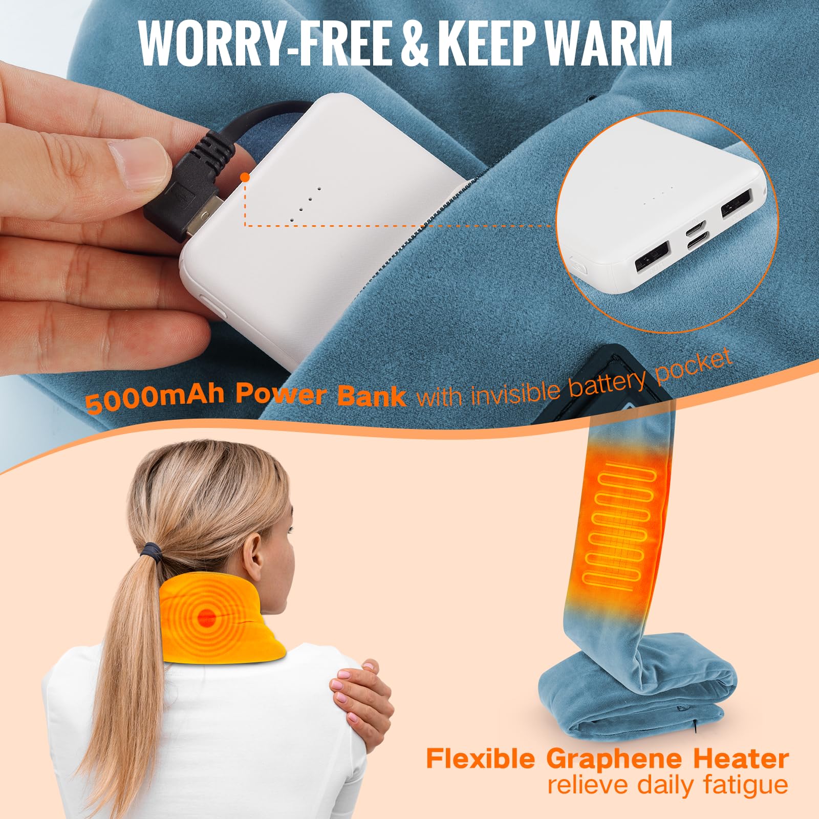 Poche intégrée Diweez avec batterie 5000mAh, mobilité sans fil.