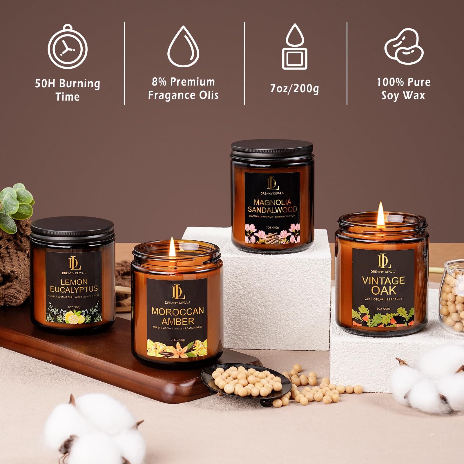Bougie DL DREAMY DEWLA ambre marocain, chaleur enveloppante et orientale.