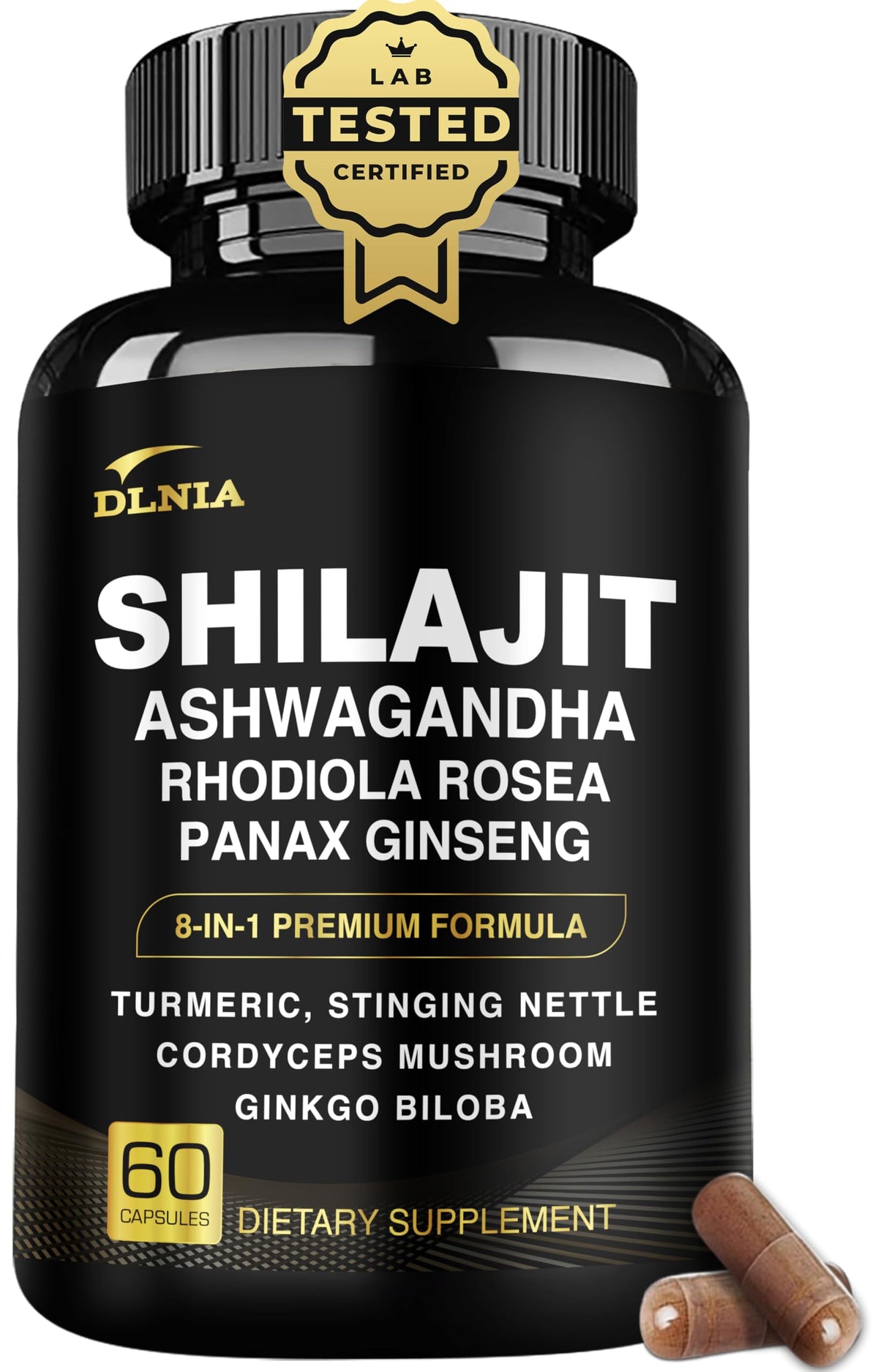 DLNIA 8-en-1 Shilajit: capsules pour énergie et vitalité