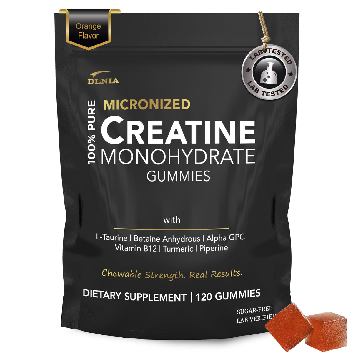 DLNIA Créatine Monohydrate Gummies Myrtille – boîte, énergie durable pour l’entraînement