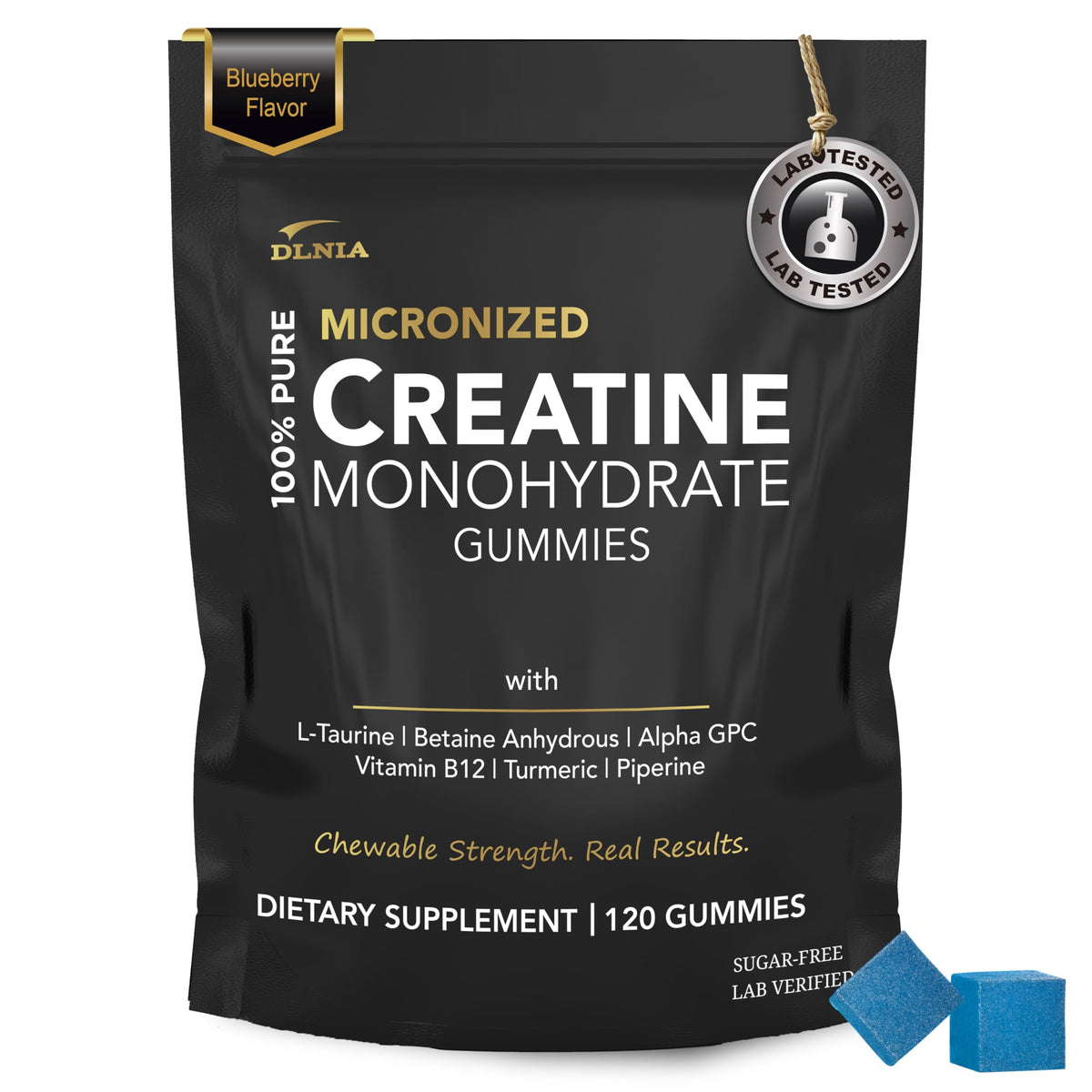 DLNIA Gommes Créatine Myrtille – pack 120 pour énergie durable pendant l’entraînement