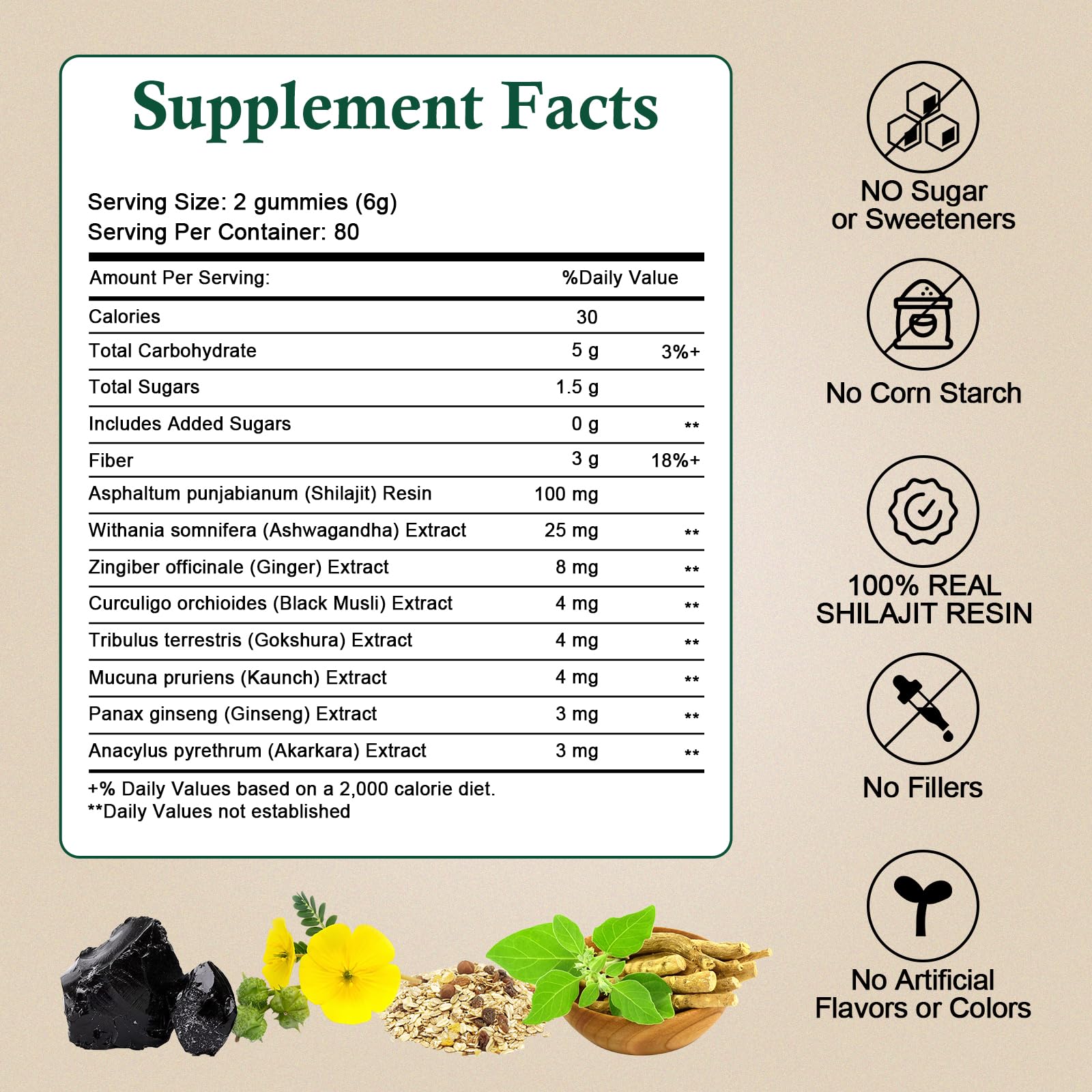 Gommes Shilajit Dmtdnid, ingrédients naturels et goût agréable.