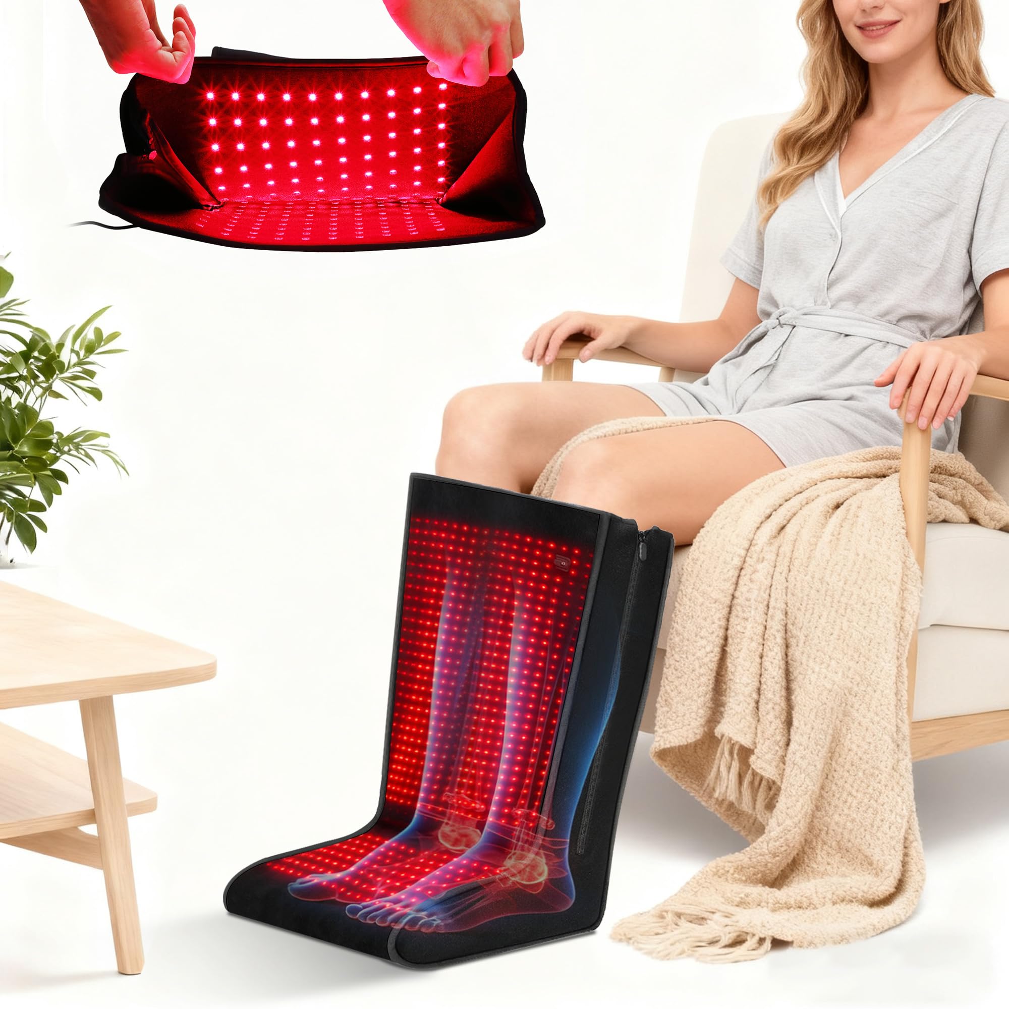 Dmzosmd dispositif thérapie lumière rouge entourant les jambes et pieds pour confort potentiel.
