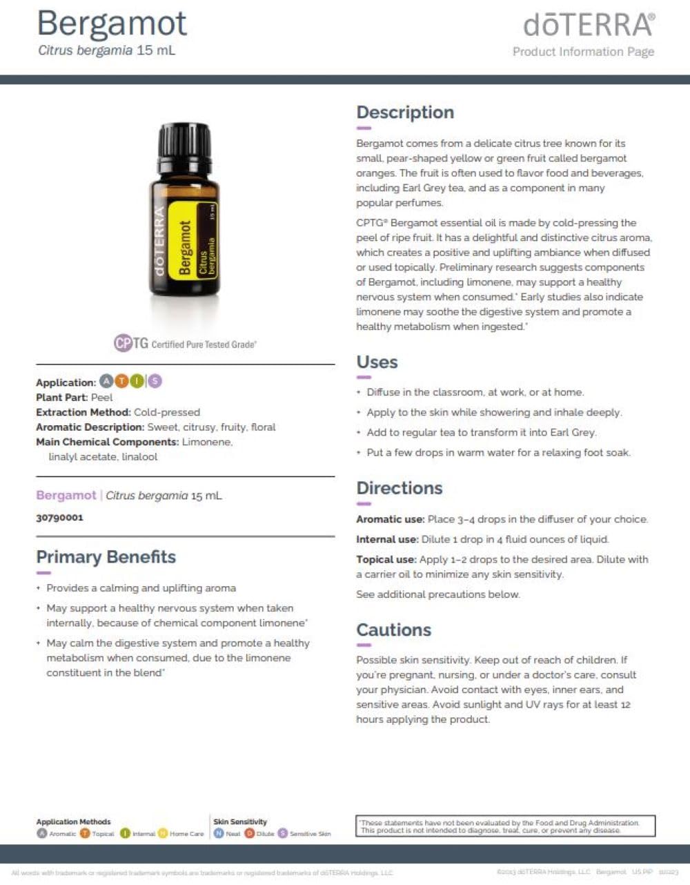 doTERRA Bergamot — massage, relaxation avec huile porteuse.