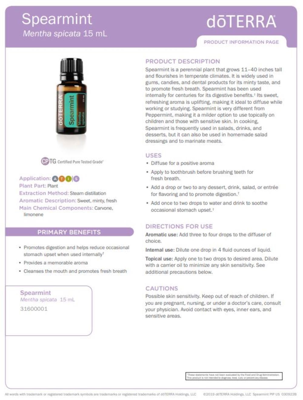 doTERRA Menthe Verte — parfum clair pour une diffusion apaisante.
