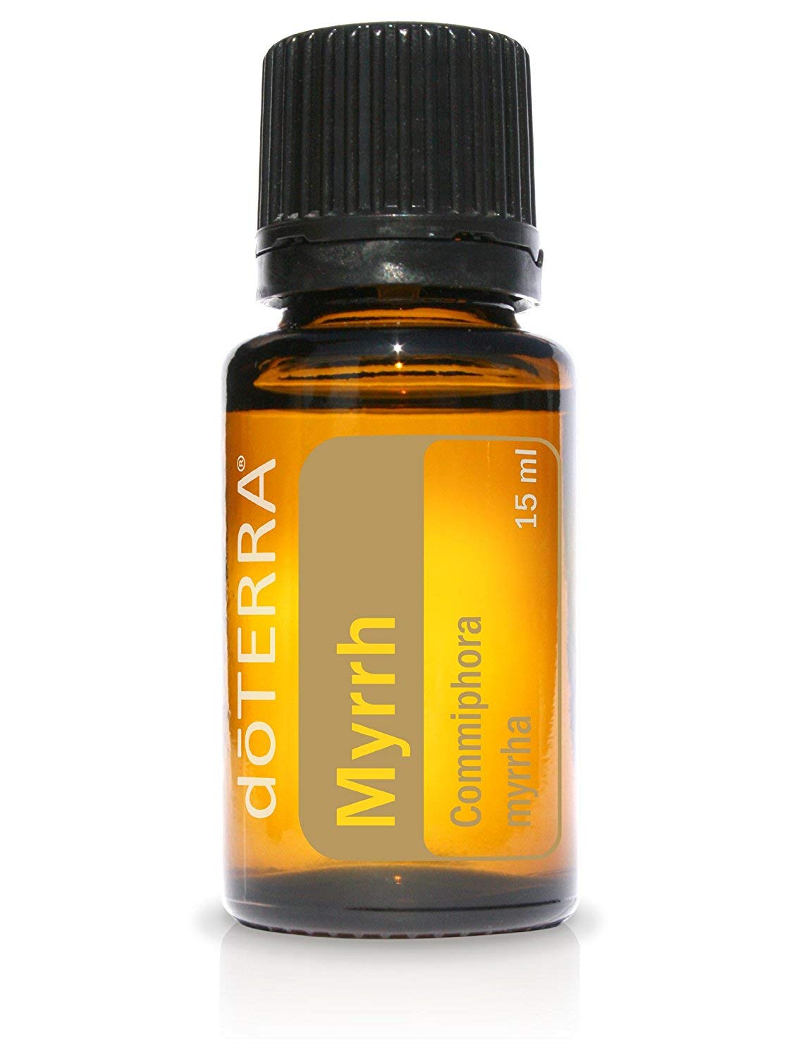 Huile essentielle doTERRA Myrrhe dans sa bouteille, prête à l’emploi pour le quotidien.