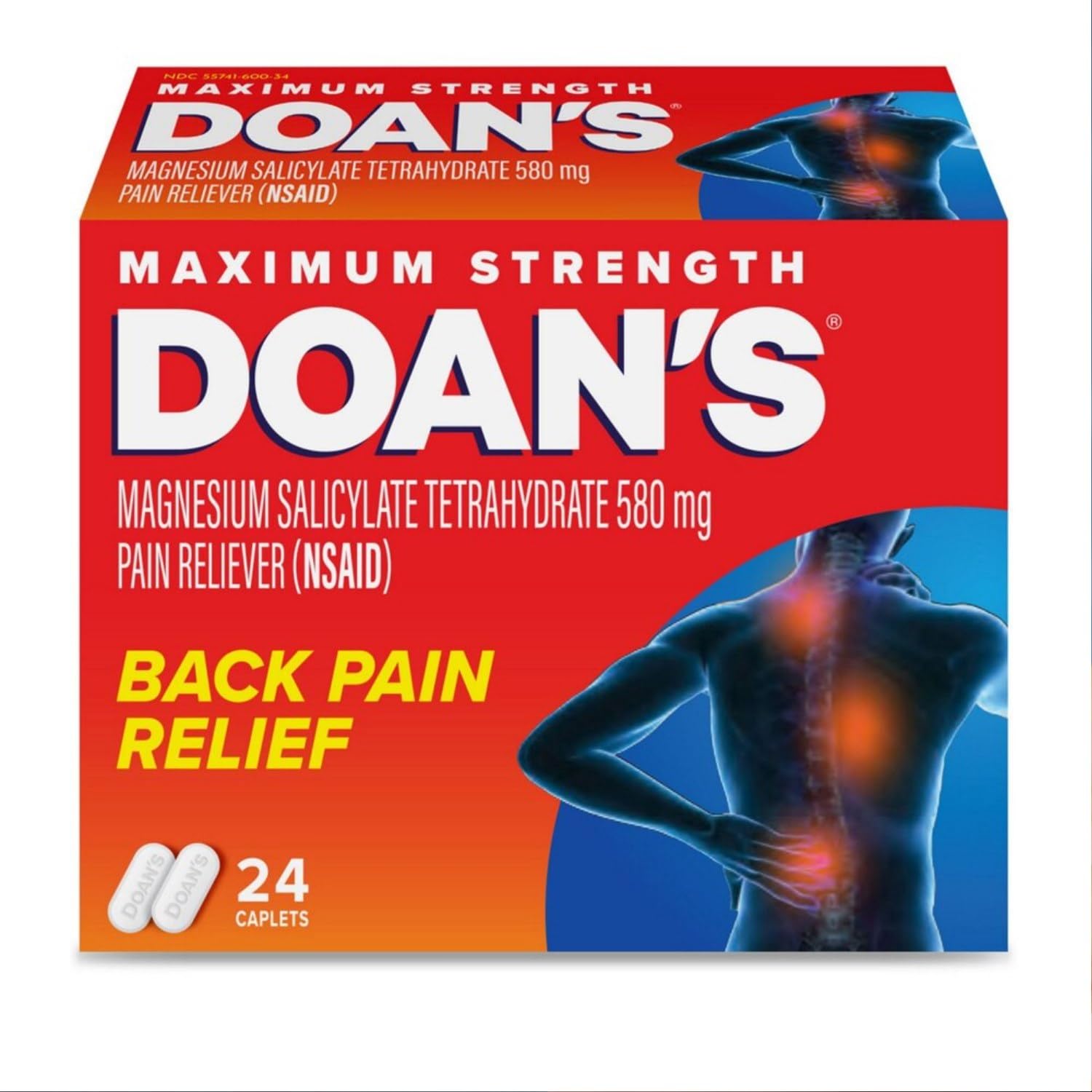 Doans Antalgique Puissance Extra — boîte 4-pack; soulagement temporaire possible.
