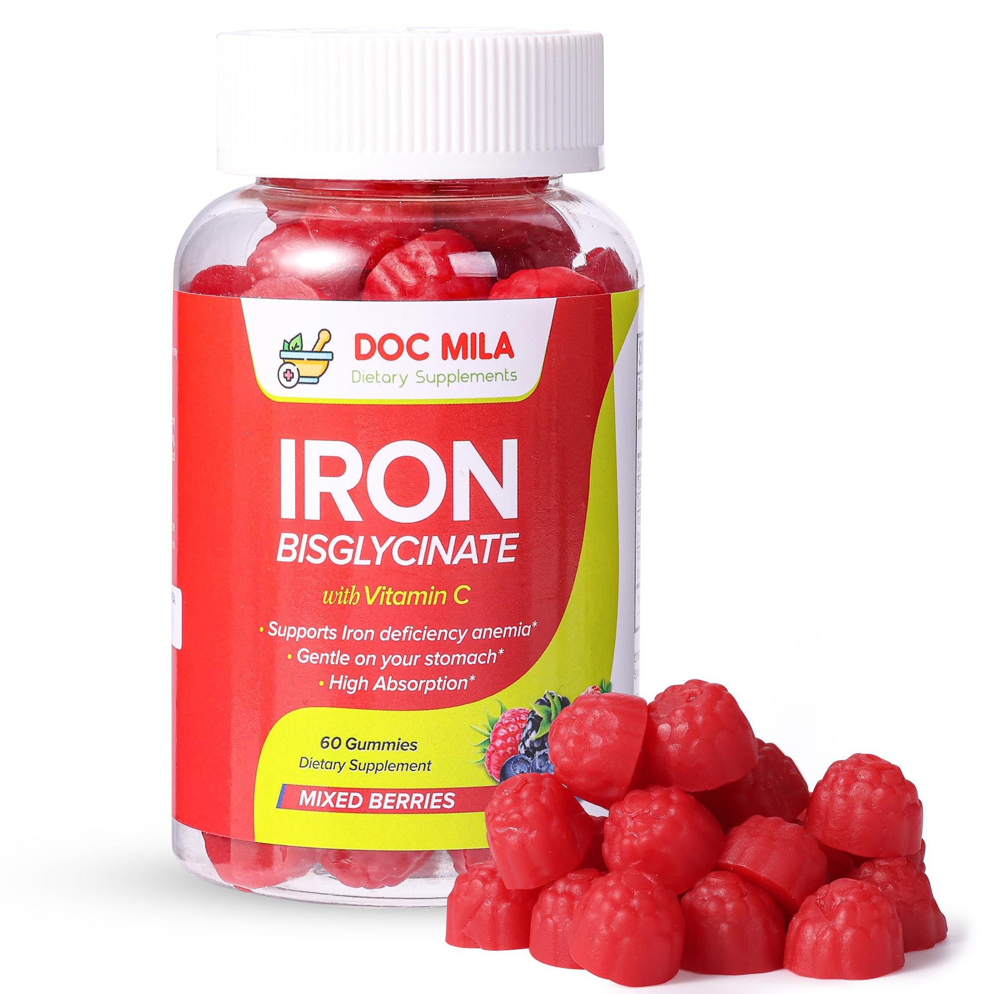 Doc Mila Gummies dans une bouteille, apport quotidien pratique en fer bisglycinate.