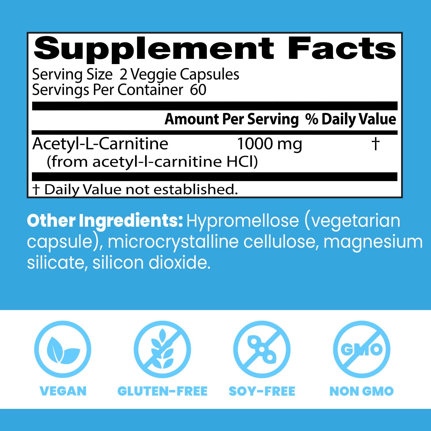 Boîte Doctor's BEST Acétyl-L-Carnitine – packaging élégant favorisant un mode de vie actif et concentré.