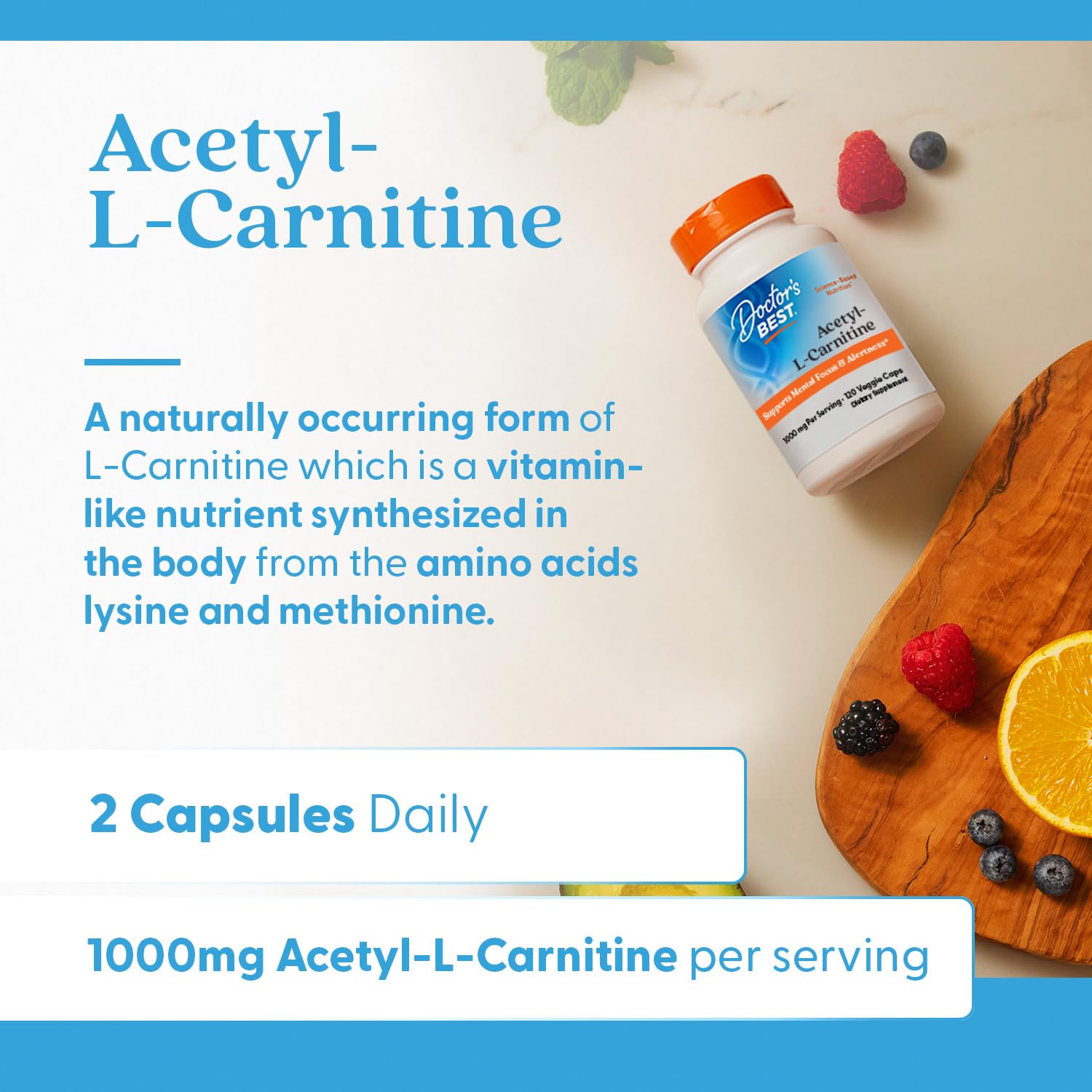 Utilisation quotidienne Doctor's BEST Acétyl-L-Carnitine – pour une routine cérébrale régulière et efficace.