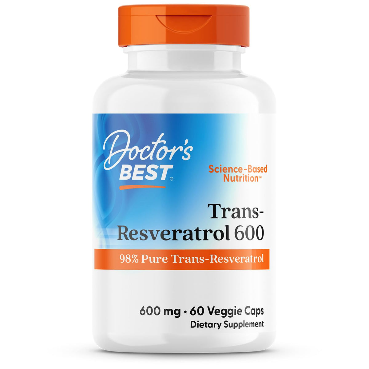 Doctor's Best Trans-Resveratrol-600 bouteille : soutien potentiel à la vitalité quotidienne.