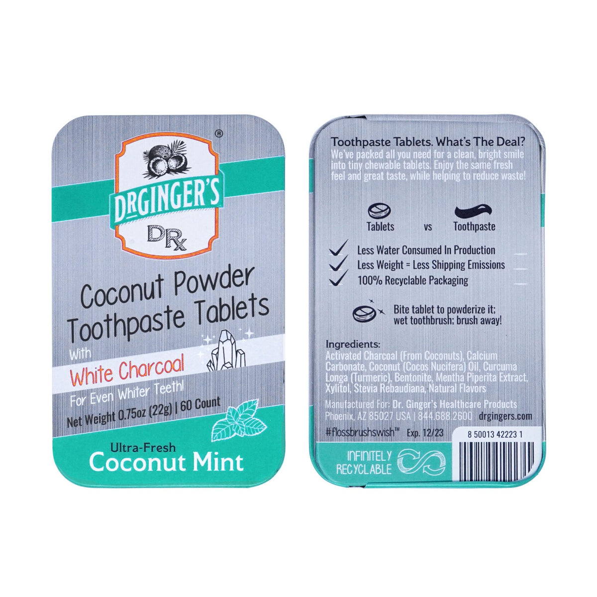 Doctor Ginger's pastilles coco-menthe dans boîte étain, pratique voyage
