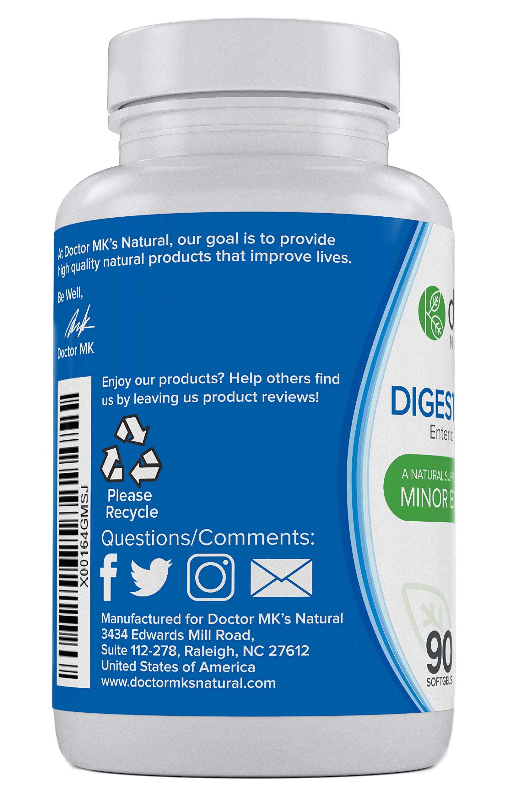 Étiquette Doctor MK's NATURAL montrant la formulation entérique et les capsules.