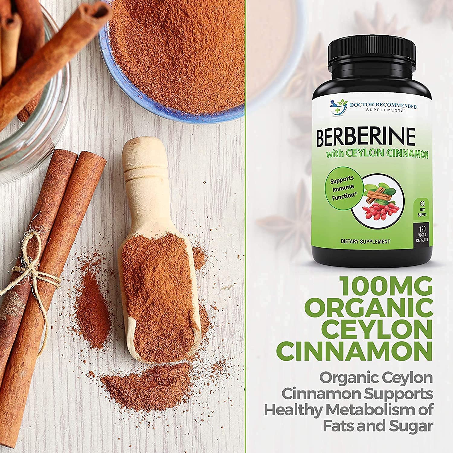 DOCTOR RECOMMENDED SUPPLEMENTS berberine-cannelle-ceylon, étiquette claire et absorption potentiellement améliorée