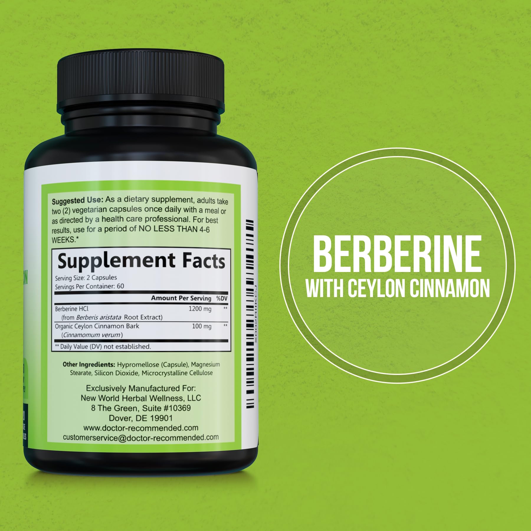 DOCTOR RECOMMENDED SUPPLEMENTS berberine-cannelle-ceylon, capsules végétariennes faciles à intégrer au quotidien
