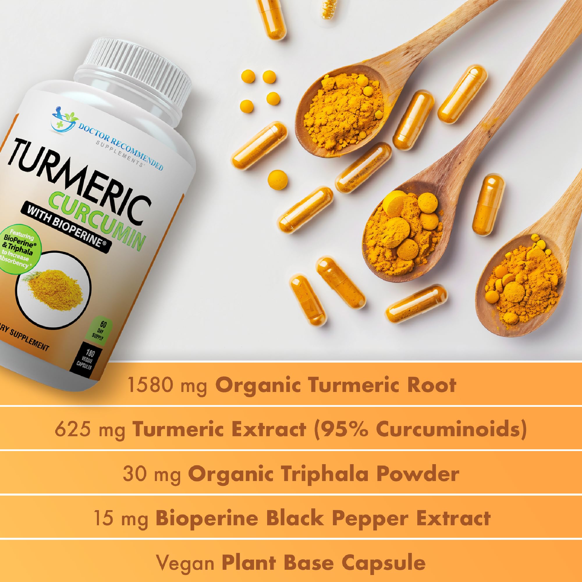 Fabriqué aux États-Unis DOCTOR RECOMMENDED SUPPLEMENTS Curcuma, contrôle qualité et traçabilité.