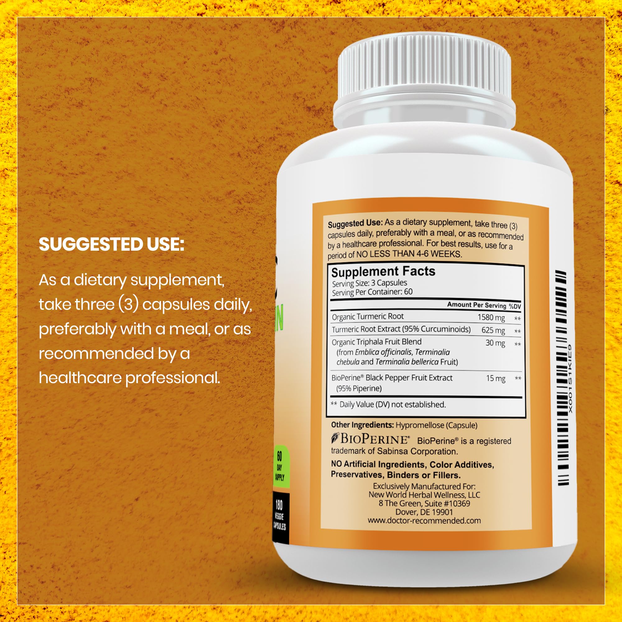DOCTOR RECOMMENDED SUPPLEMENTS Curcuma, 95% curcuminoïdes, gélules végétales.