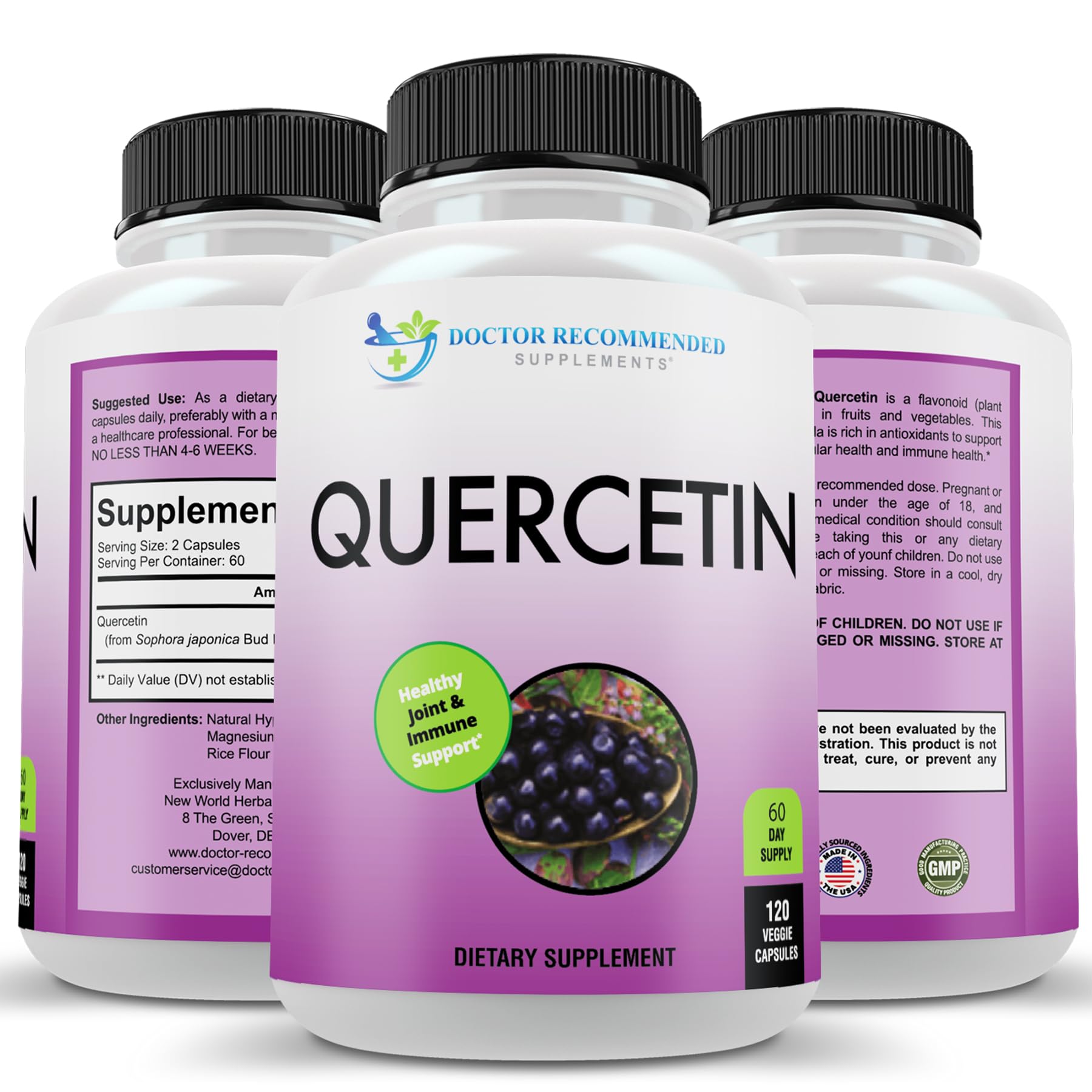 Quercetine 1000mg de DOCTOR RECOMMENDED SUPPLEMENTS, boîte de 120 capsules, potence élevée.