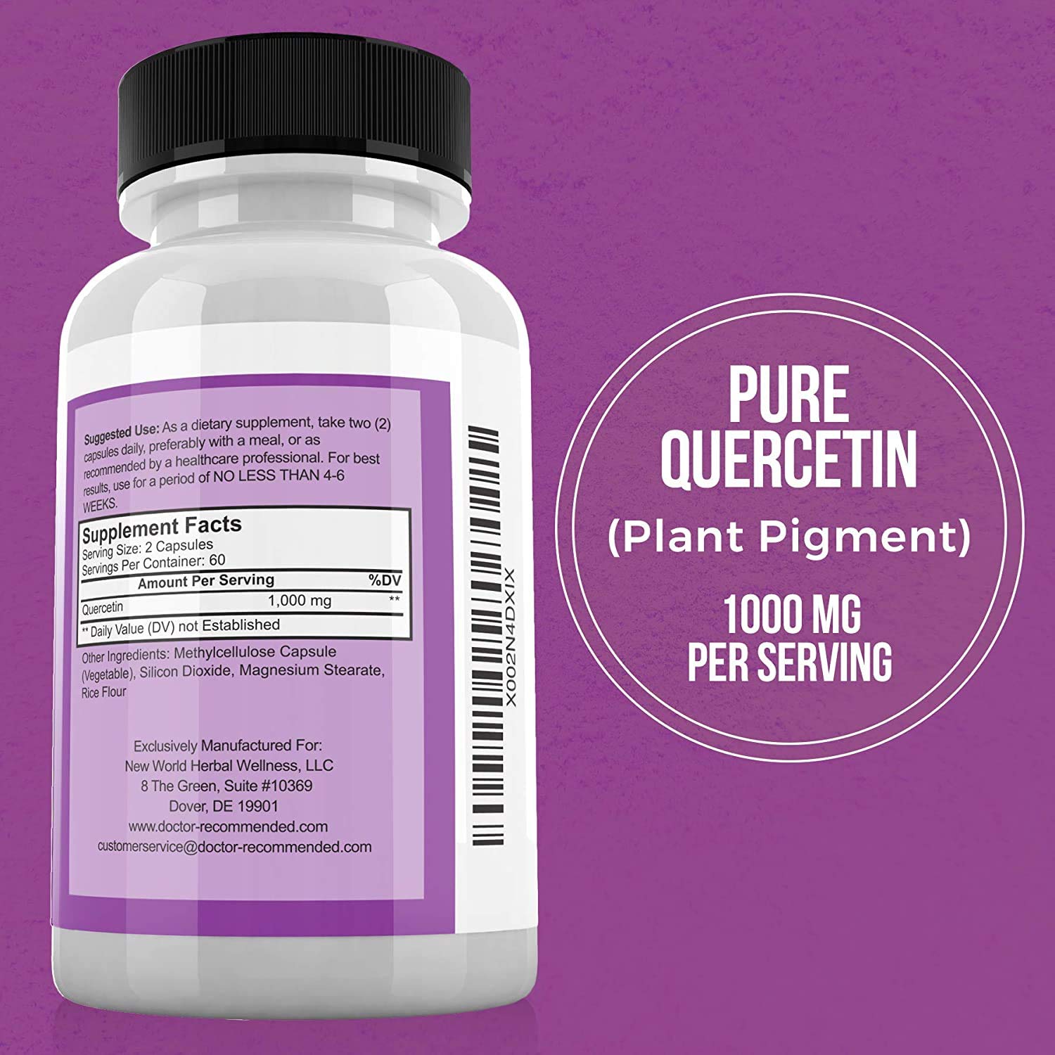 Quercetine 1000mg DOCTOR RECOMMENDED SUPPLEMENTS, capsules vegan faciles à prendre.
