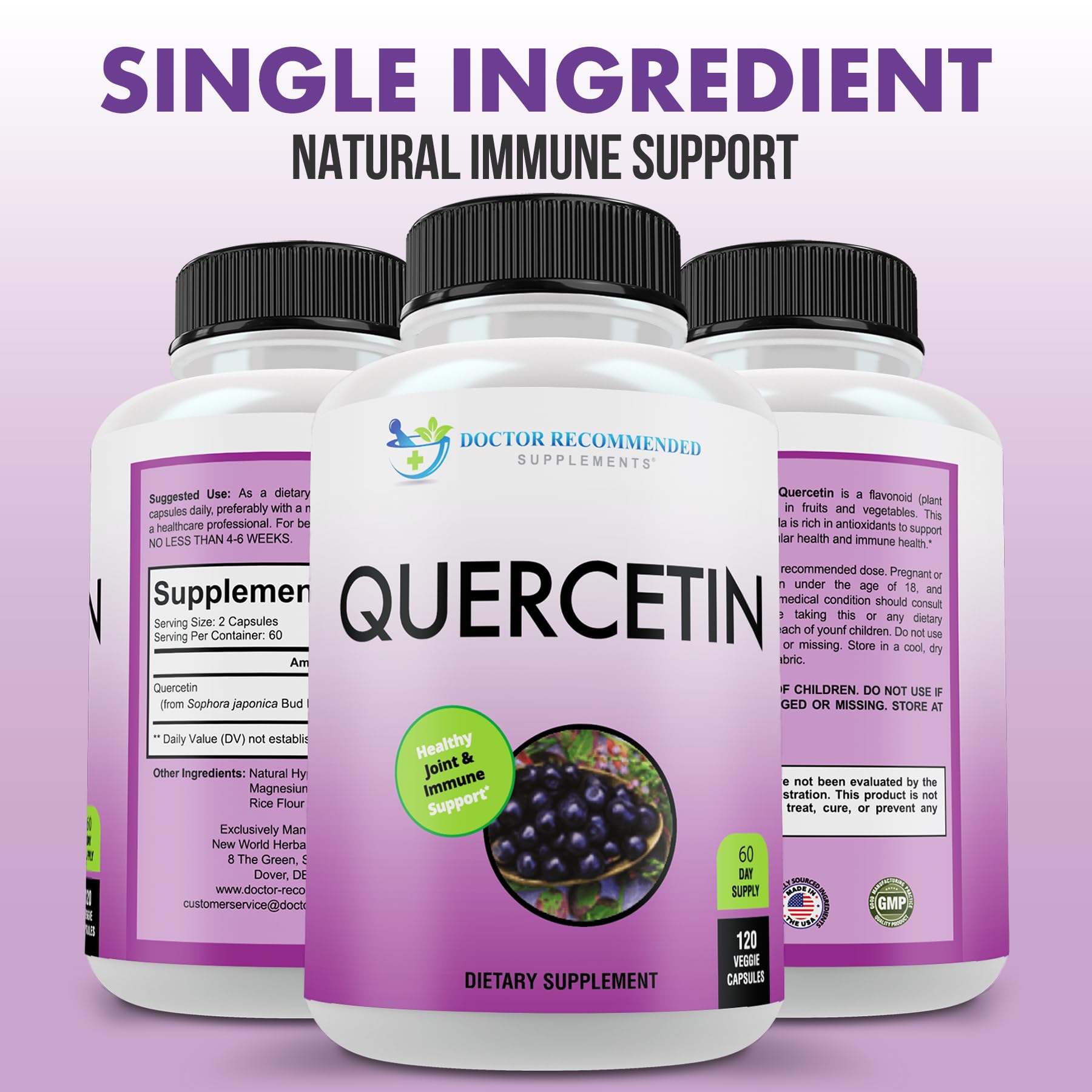 Quercetine 1000mg DOCTOR RECOMMENDED SUPPLEMENTS, capsules a l interieur.