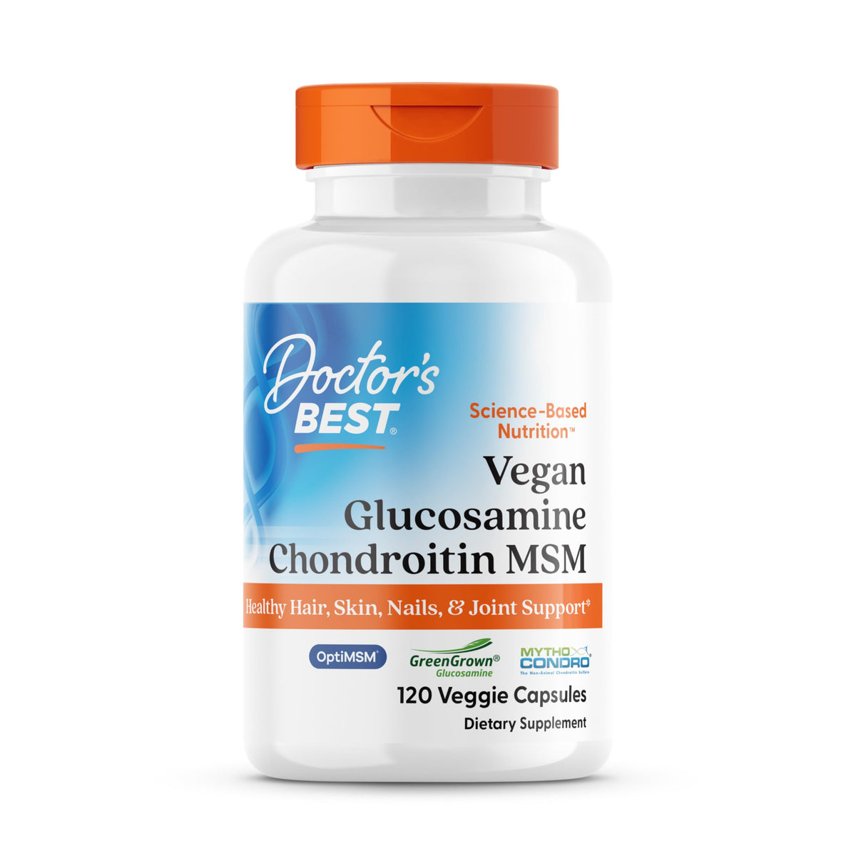 Bouteille Doctor's BEST GCMSM montrant les capsules véganes pour le soutien des articulations