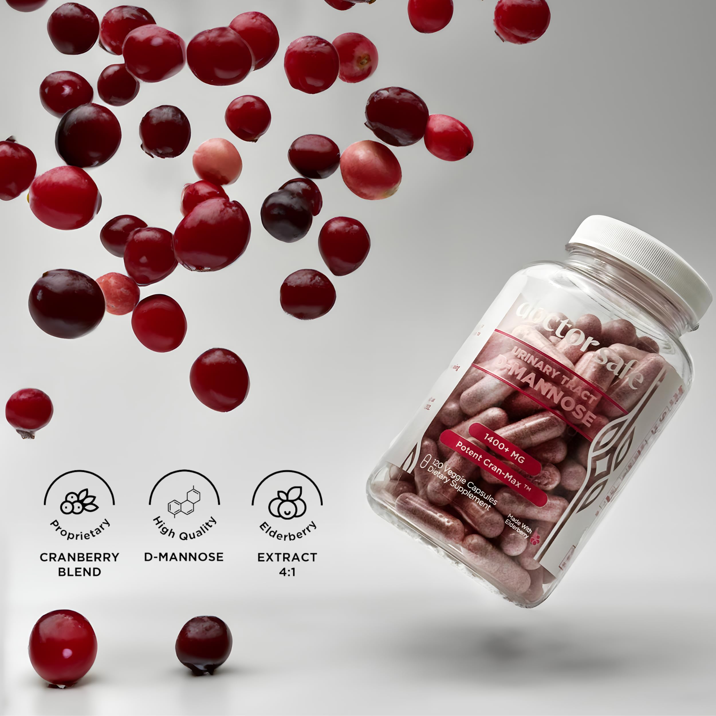 DOCTOR SAFE Cranberry‑D‑Mannose, extrait de cranberries concentré mis en avant pour l’entretien urinaire