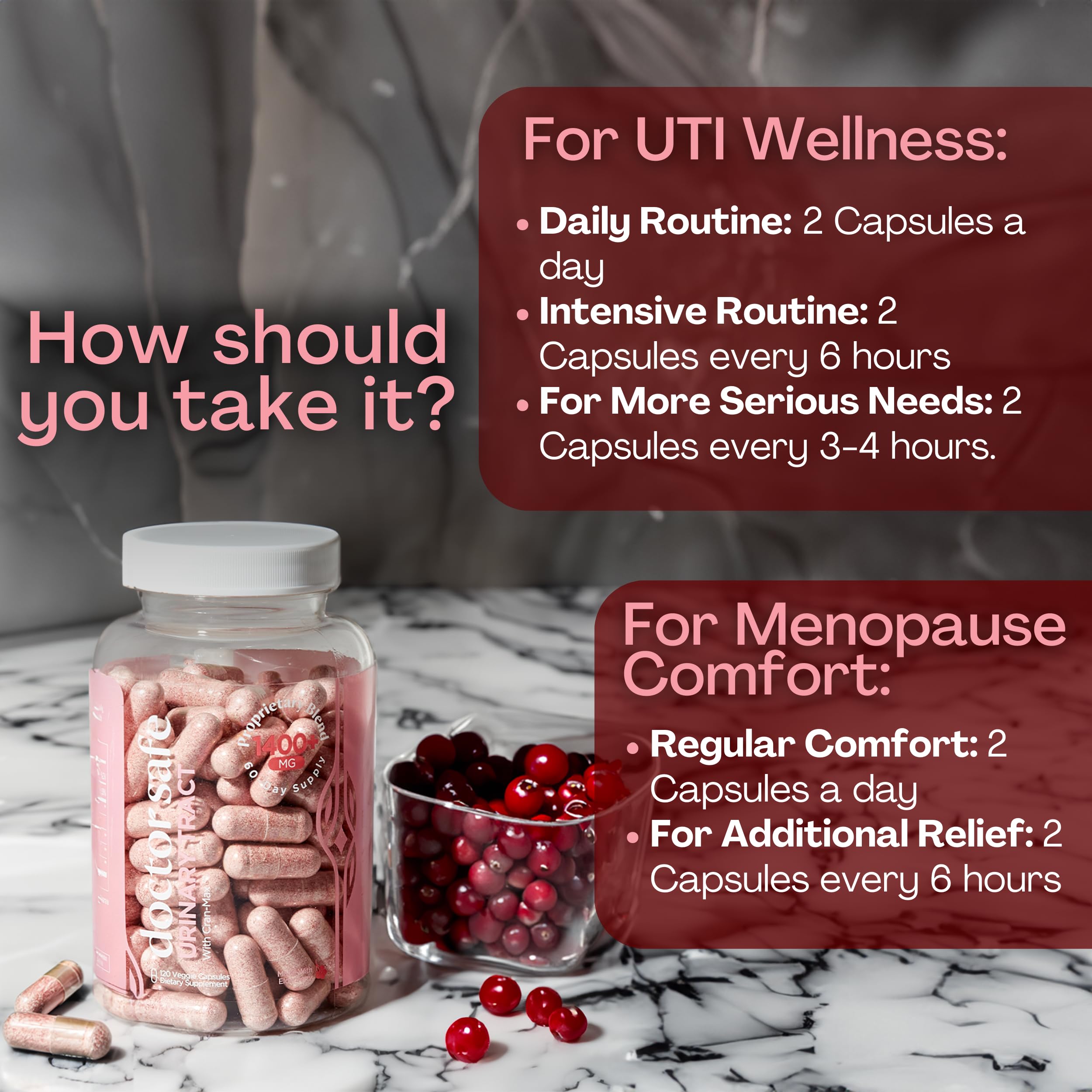 DOCTOR SAFE Cranberry‑D‑Mannose, sceau de laboratoire indiquant traçabilité et qualité