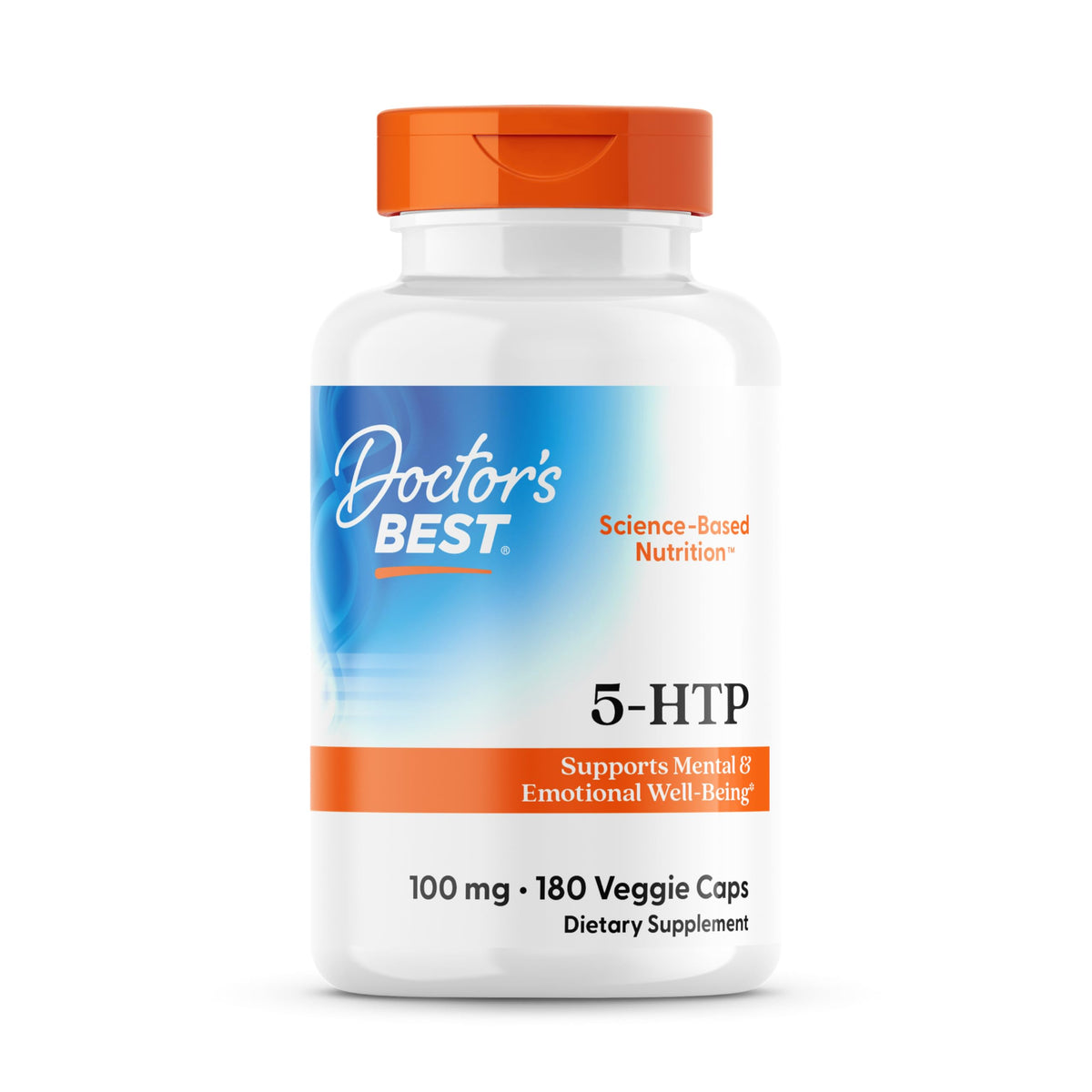 Doctor's BEST 5-HTP en bouteille avec étiquette claire pour le bien-être émotionnel