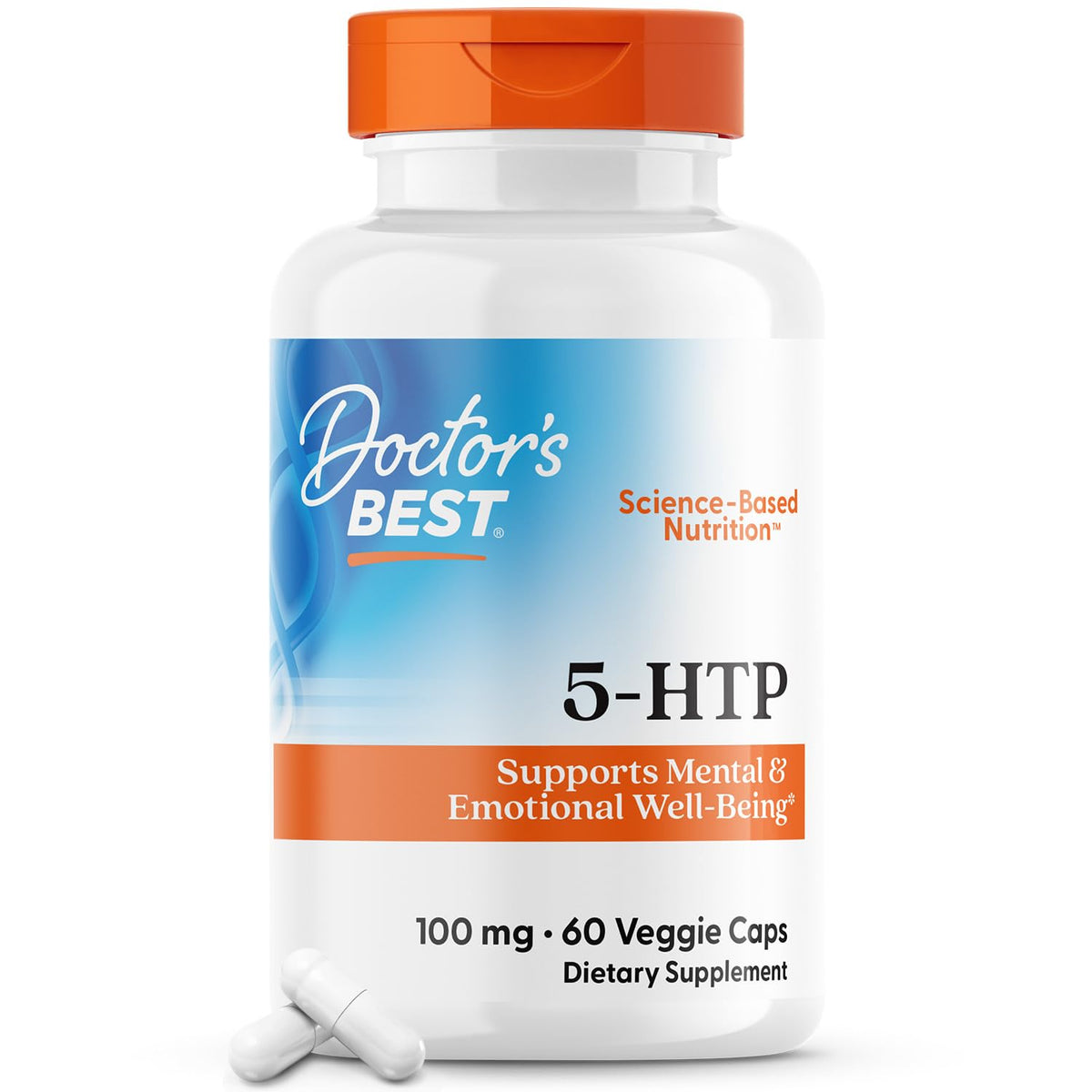 Doctor's Best 5-HTP – bouteille avec gélules vegan soutenant l'équilibre émotionnel