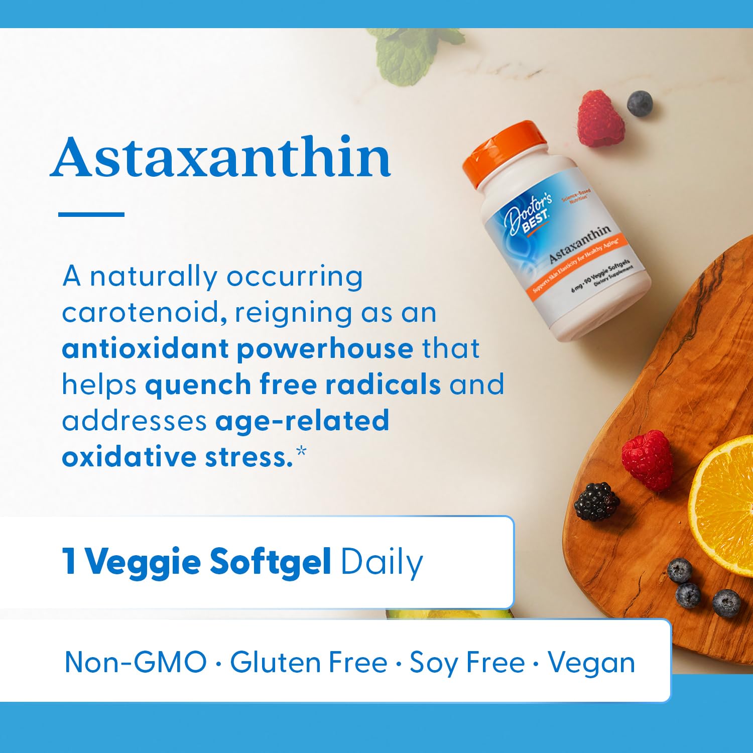 Doctor's BEST Astaxanthin: emballage simple avec 90 gélules végétales