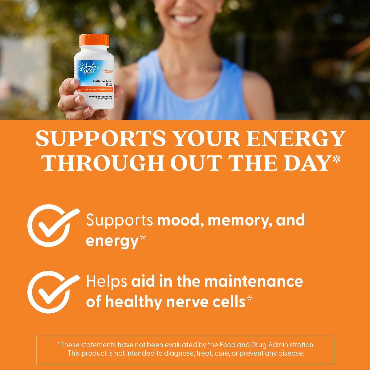 Doctor's Best B12 1500 mcg – flacon et dosage, soutien énergie quotidienne et concentration