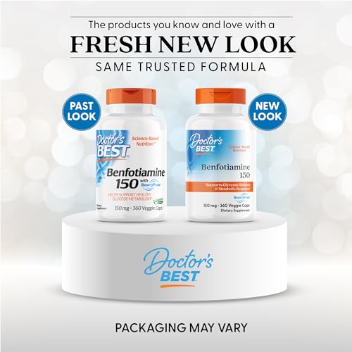 Étiquette claire Doctor's Best Benfotiamine 150 mg pour comprendre rapidement les doses.