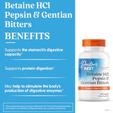 Étiquette claire Doctor's BEST Betaine HCl Pepsine Gentiane Amère — dosage et ingrédients